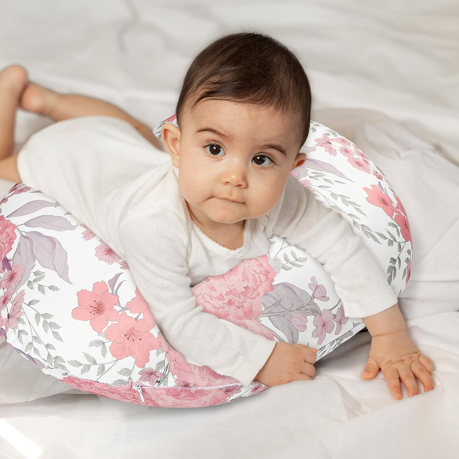 Nursing Pillow Cover, Breastfeeding Pillow Cover Stretchy Removable Feeding Pillowcase for Newborn, Ultra Soft and Comfortable Nursing Pillow Slipcover for Baby Girls Boys, Pink Floral image number 2