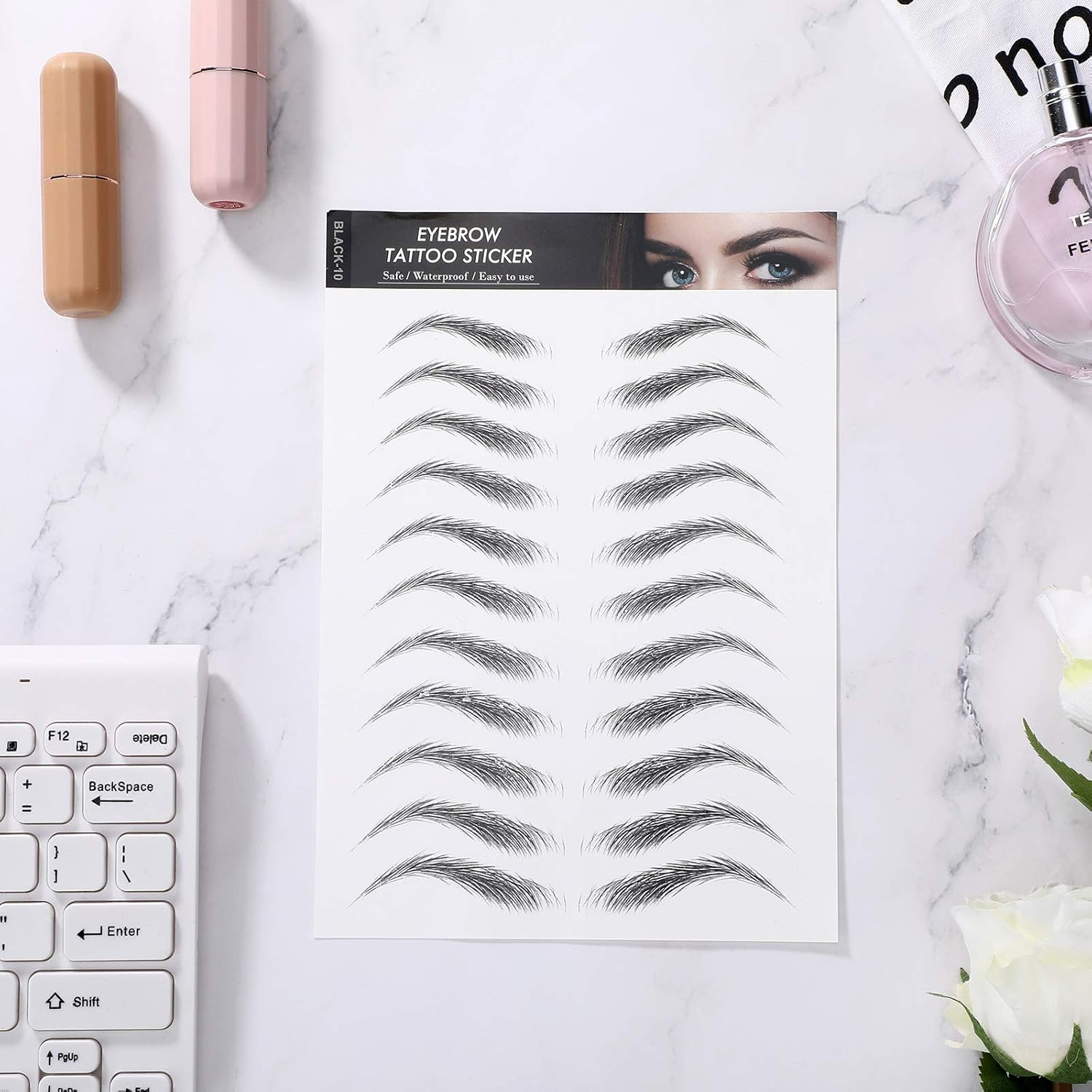 Maitys 12 Sheets 108 Pairs 4D Hair like Waterproof Eyebrow Tattoos Stickers Temporary Transfer Brows Decal Peel off Fake Eyebrow Sticker Instant Authentic Brow Decal for Women(Classic Style) image number 2