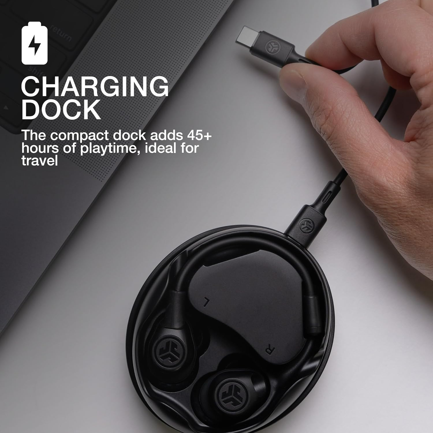 Jlab Work Buds True Wireless Earbud Headset, Bluetooth Earphones with Detachable Microphone - 55+ Total Playtime, Office PC Headphones with Multipoint Connect to Computer, Laptop & Mobile image number 6