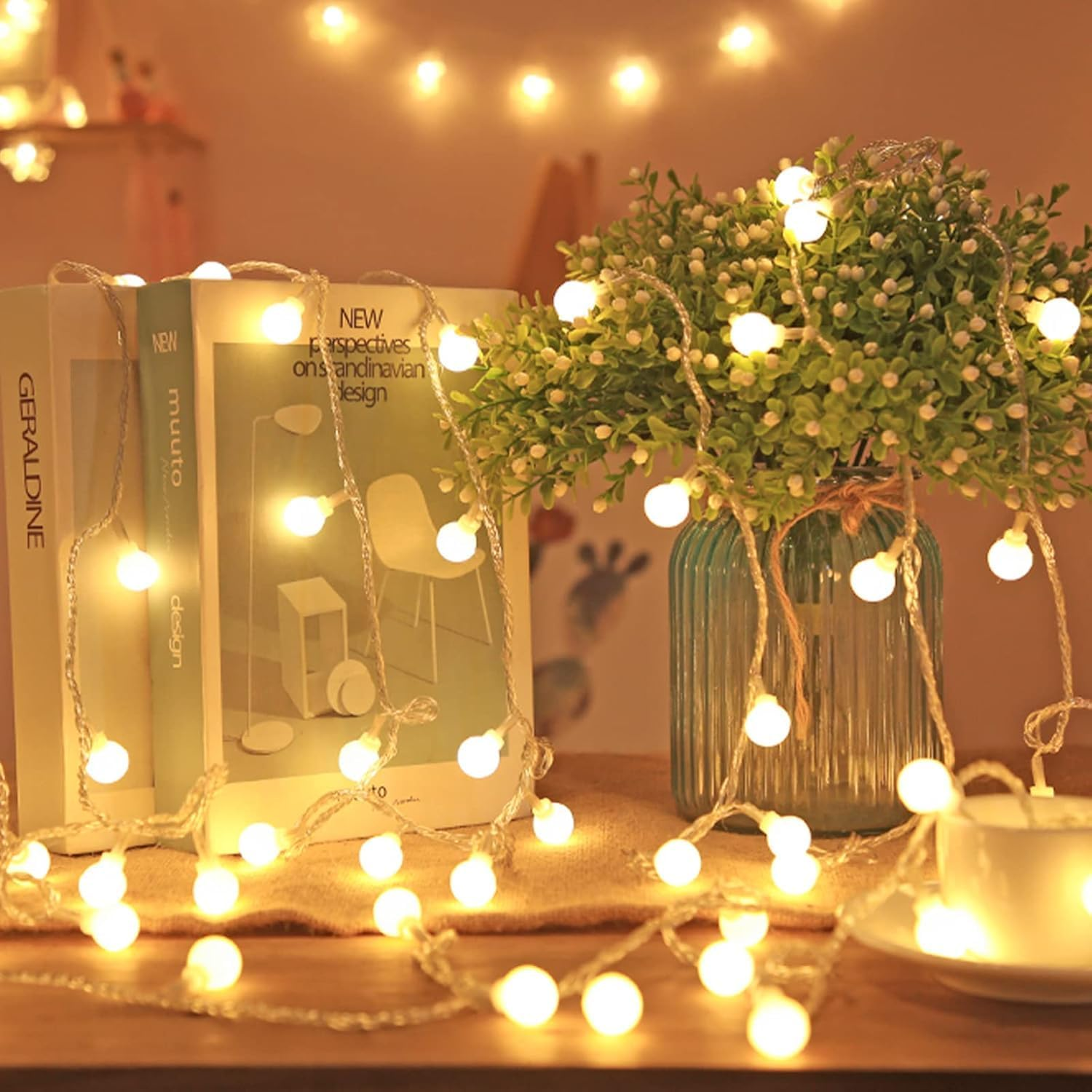 Fairy Lights Battery Operated 33Ft 80 LED Globe String Lights, Lighting Modes for Indoor Outdoor Bedroom Christmas Halloween Decor - Warm White image number 3