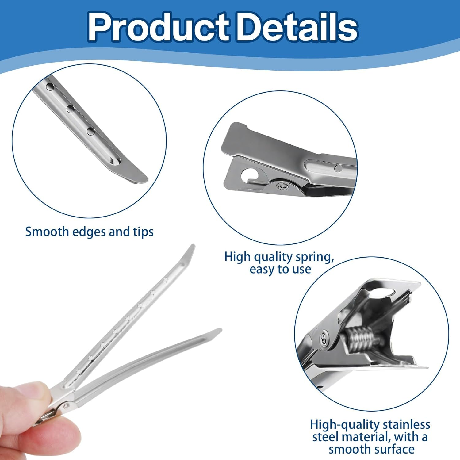 30 Pcs Professional Alligator Hair Clips - 3.5" Stainless Steel Duckbill Clips for Salon Styling, Hair Coloring & Curling | Rustproof Sectioning Pins with Holes (Silver) image number 2