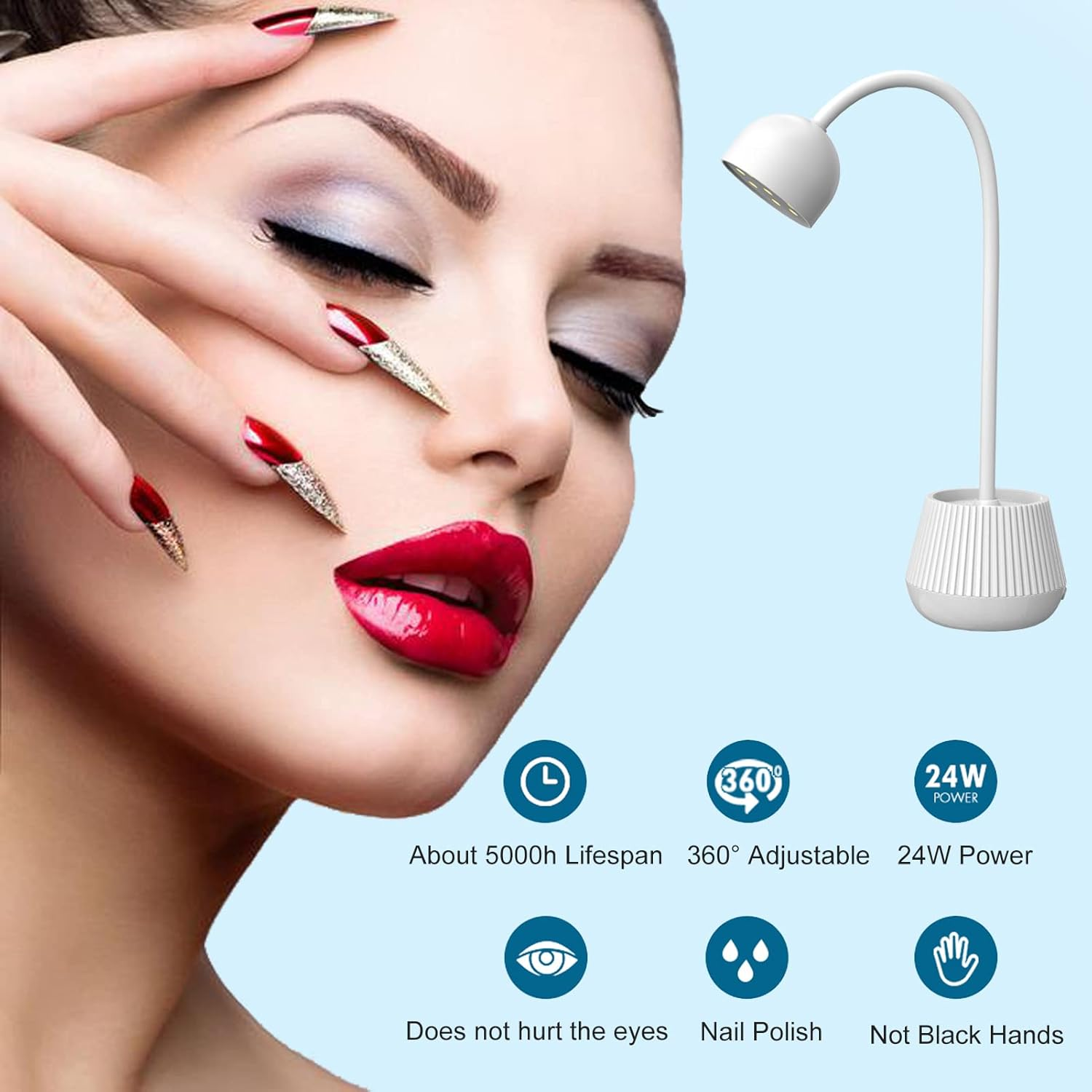 JOSBES Cordless UV LED Nail Lamp, 24W Mini Nail Dryer, 360 Rotatable, Touch Control, White, Plastic, Waterproof, Home DIY & Salon Manicure image number 5