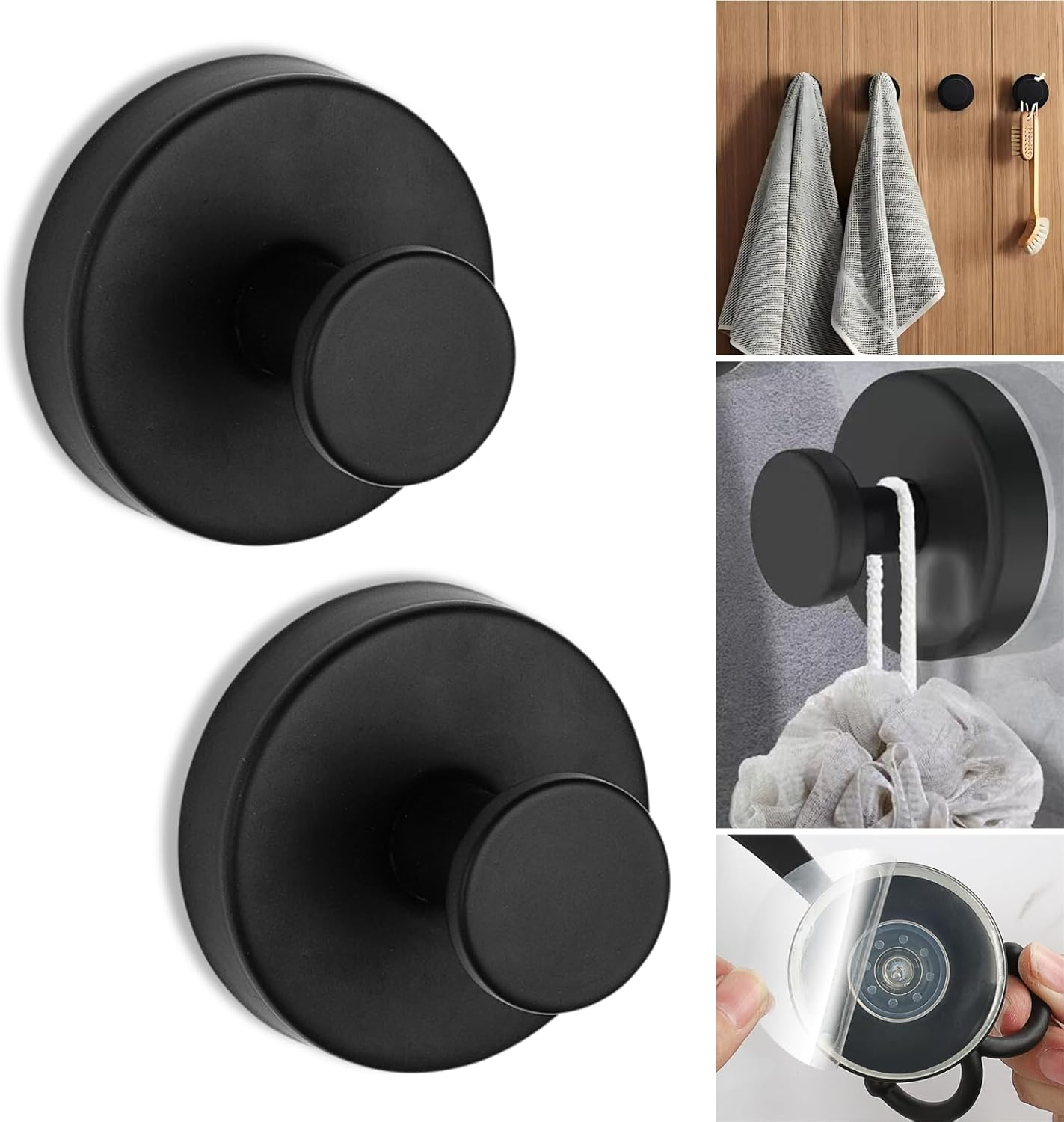 No-Drill Suction Hooks, 2024 Upgraded Stainless Steel Waterproof Hooks for Bathroom, Shower, Kitchen, and Mirrors, Heavy Duty Towel Holders(Multipack, Matte Black) image number 5