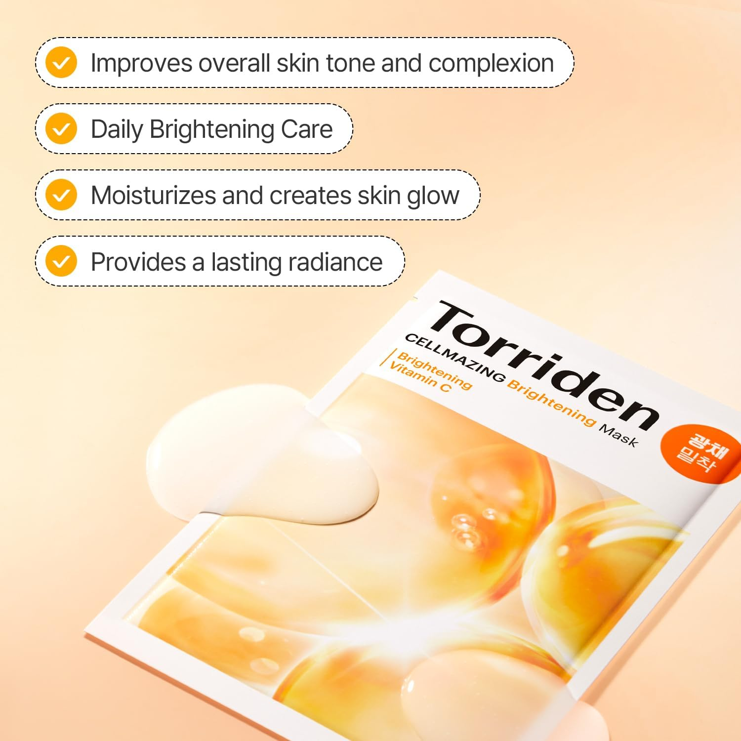 Torriden CELLMAZING Vita C Sheet Mask (10 Sheets) | Extra Glowing Care | Improving Overall Skin Tone and Complextion for a Lasting Radiance | 5D Vitamin C, Niacinamide, Glutathione | Korean Face Mask image number 2