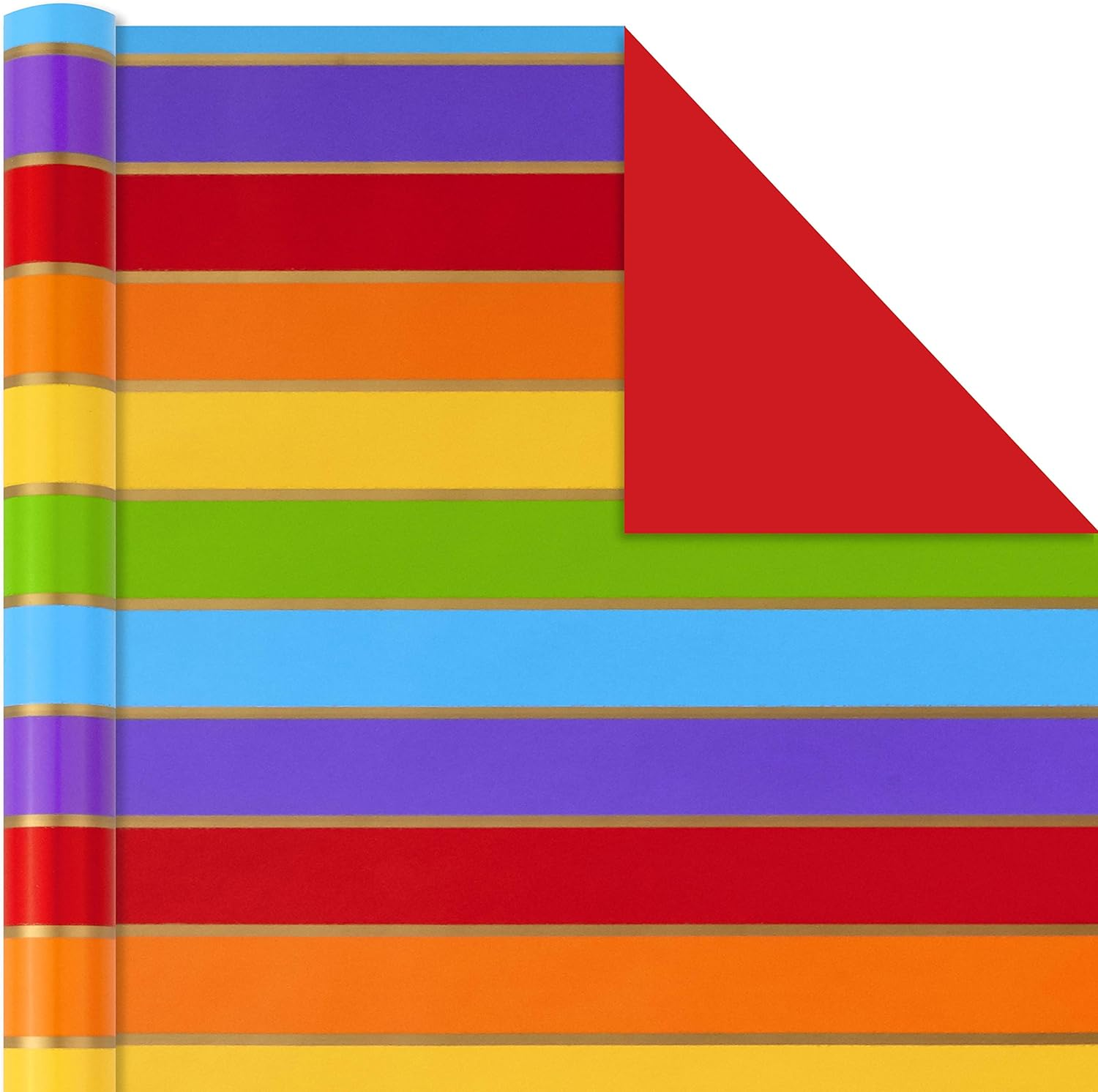 Hallmark Rainbow Wrapping Paper Rolls for Graduation, Birthday, Wedding, All Occasion - Colorful Striped Gift Wrap Paper (Set of 3 Reversible Rolls: 75 Sq. Ft. TTL.)