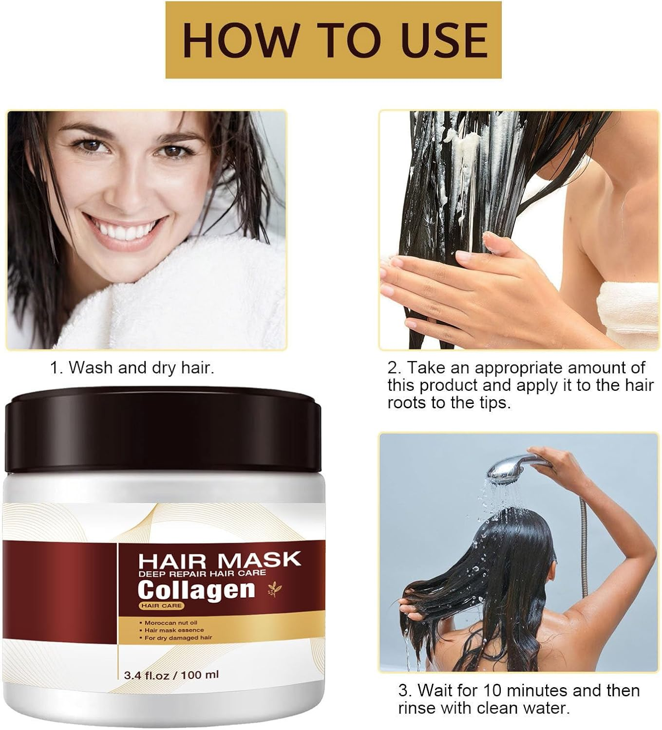 100 Ml Collagen Hair Mask with Keratin - Deep Repair & Intensive Moisturising for All Hair Types image number 6