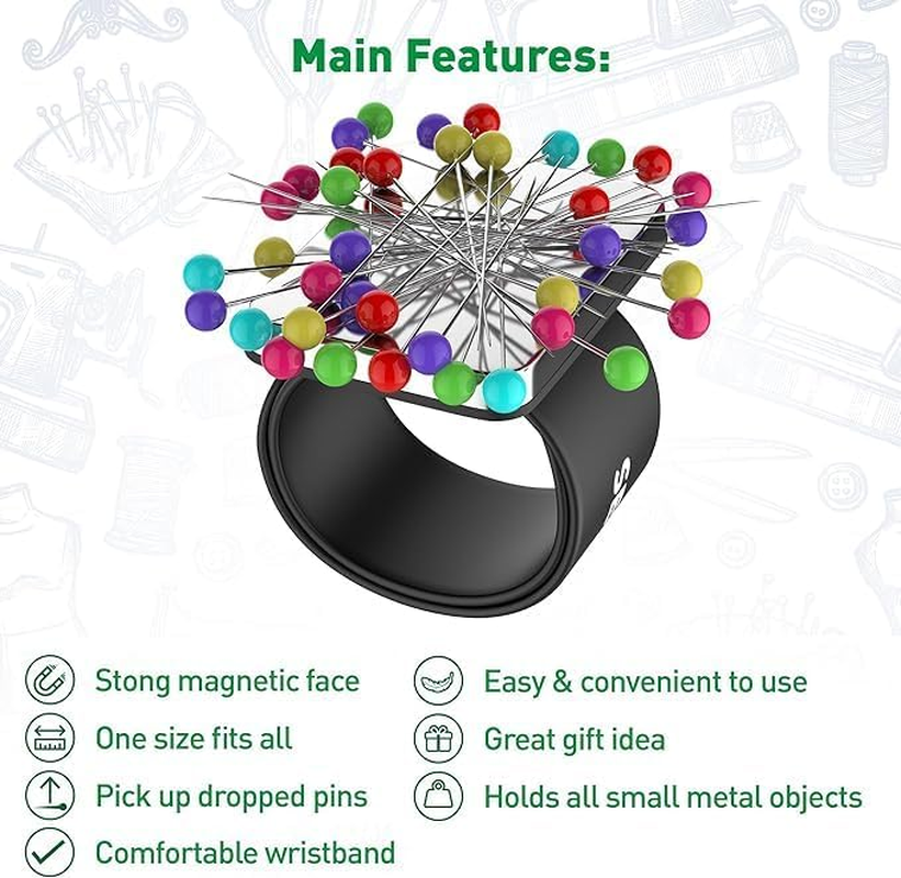 Magnetic Pin Cushion for Sewing &ndash; Wrist Pin Holder &ndash; Sewing Notions Sewing Quilting Supplies &ndash; Magnetic Pin Holder for Sewers & Hairstylist &ndash; Magnetic Pin Holder for Sewing Quilting Gift image number 1