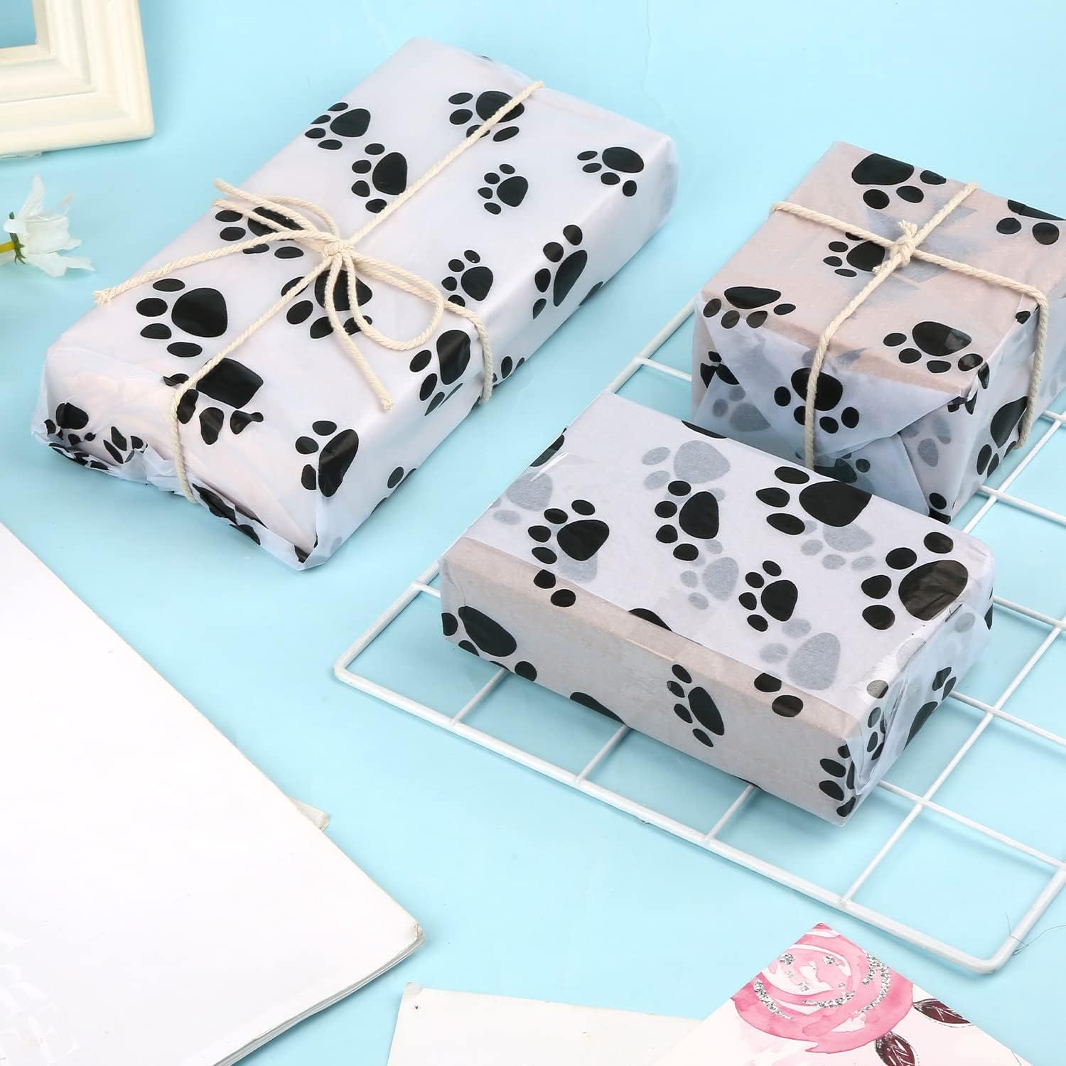 30Pcs Tissue Paper Sheets, 20X14In Dog Paw Tissue Paper Cute Tissue Paper Bulk for Packaging Christmas Wedding Birthday Party DIY Crafts Arts (White Background) image number 3