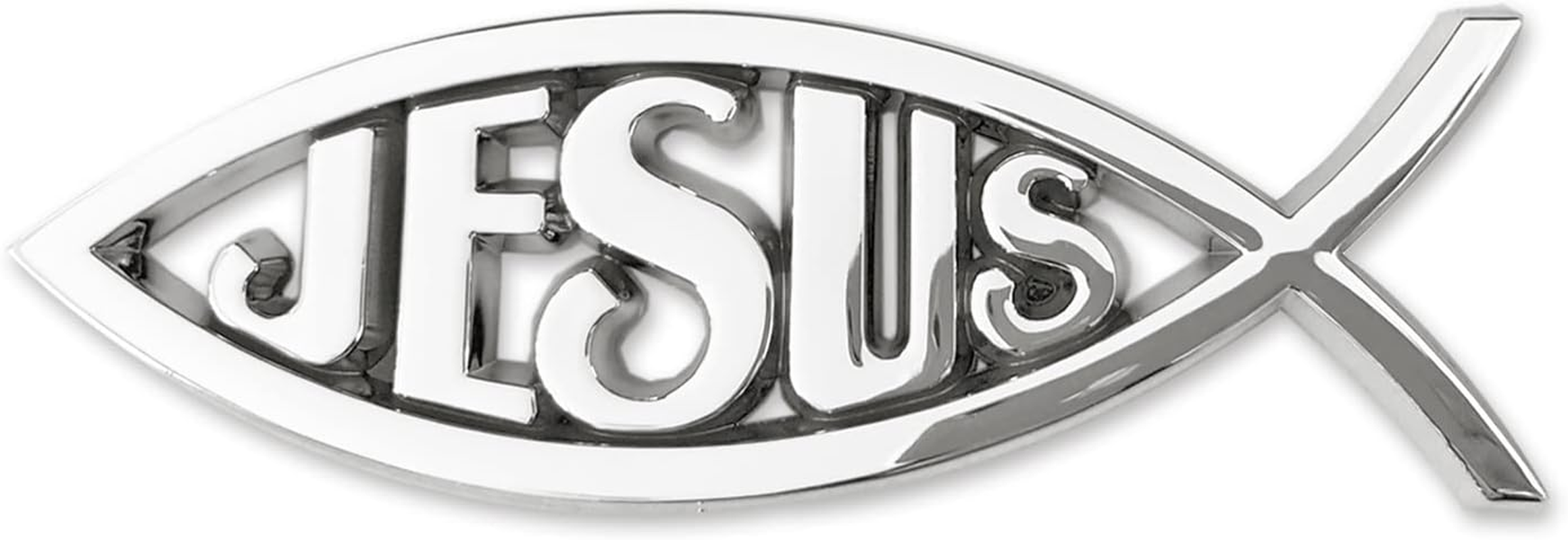 Jesus Fish Christian Car Emblem - Chrome Silver Fish Emblem for Car & Truck Badge