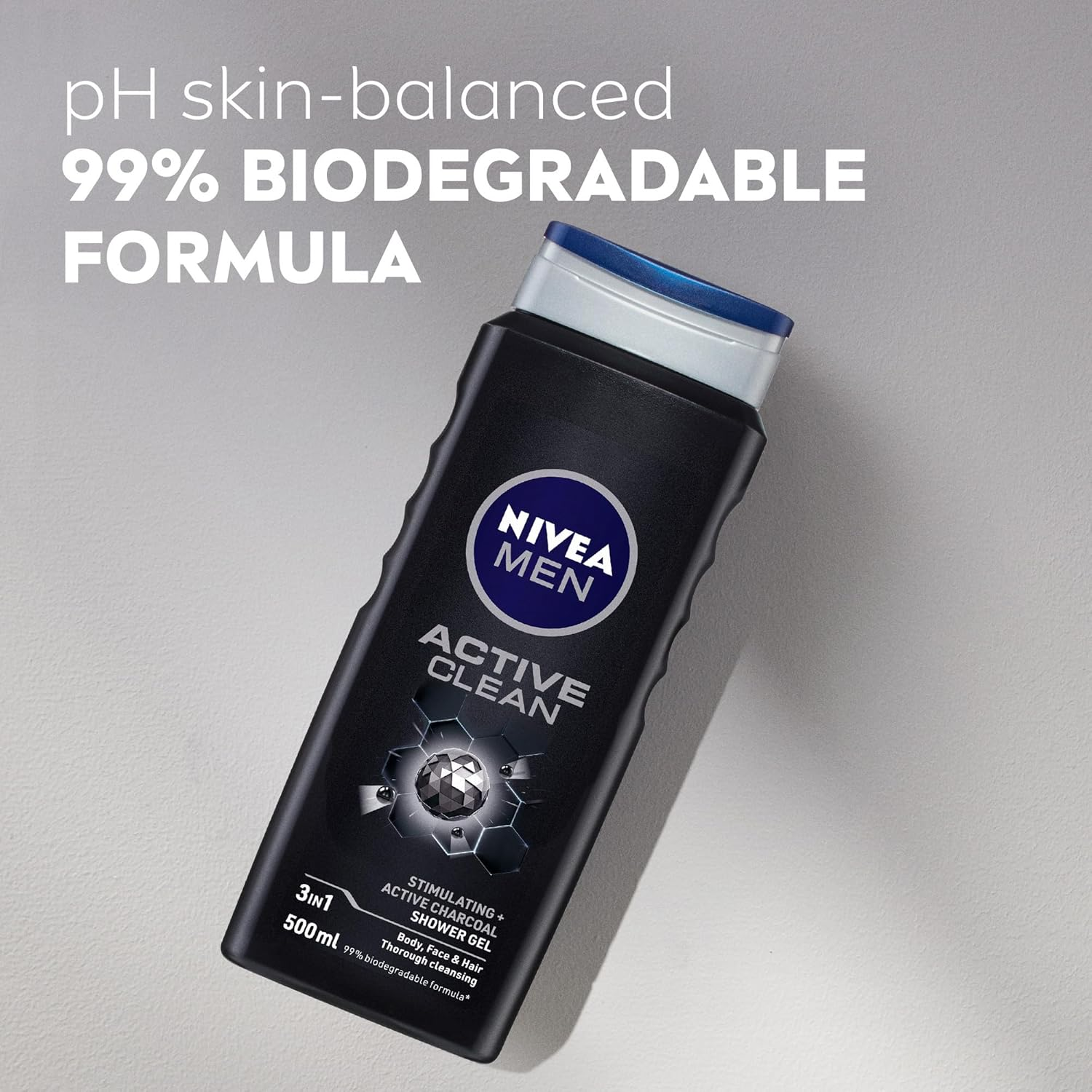 NIVEA MEN Active Clean Shower Gel 500Ml | with Active Charcoal to Revitalise Skin | Men'S 3-In-1 Body Wash for Body, Face & Hair | Gentle Cleanser | Lasting Freshness image number 5