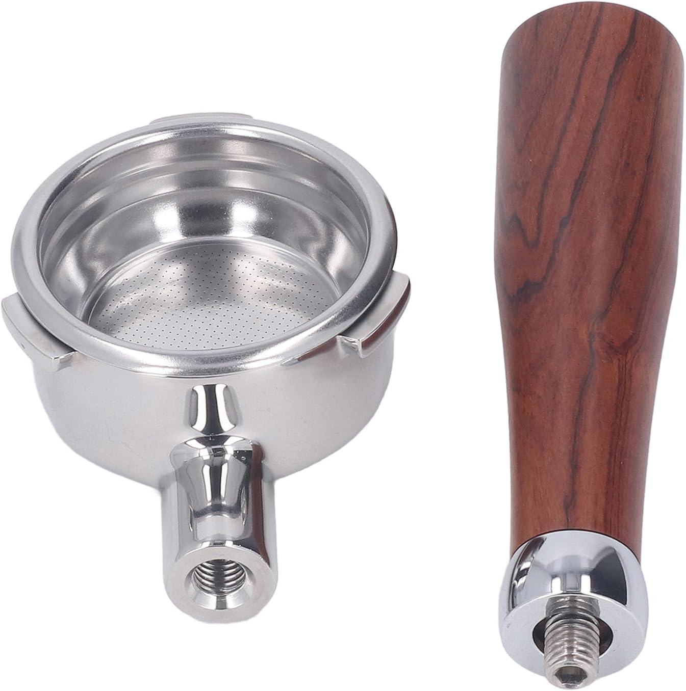 Coffee Bottomless Portafilter, Removable 58Mm Bottomless Portafilter, Anti-Oxidation, Easy To, 3 Ears Solid Wood Handle for Coffee Shop (E Circle Rosewood) image number 2