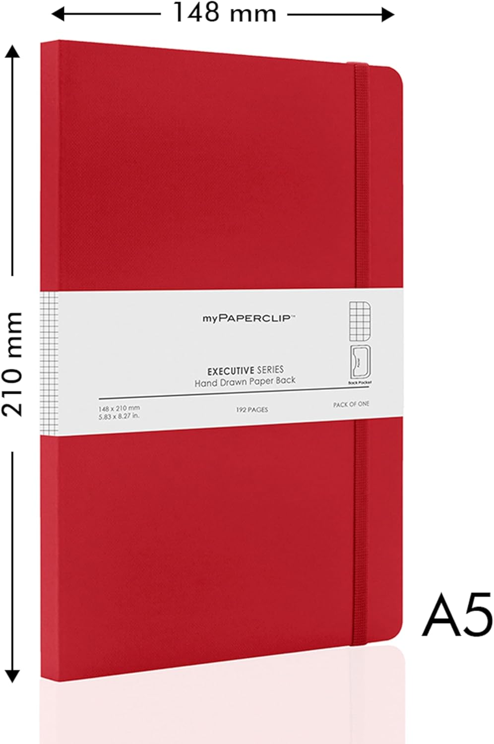 Mypaperclip Executive Series A5 Checks/Square Grid Notebook | 192 Pages, 80 GSM, Soft Cover, A5 (5.83 X 8.27 In) | Flat Lay | Bookmark, Elastic Closure & Back Pocket | Red image number 4