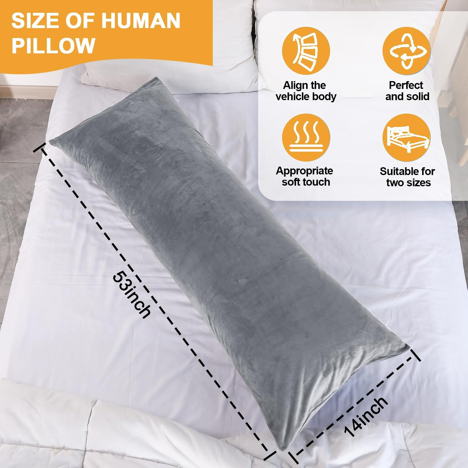 Full Body Pillow, Soft Long Pillow for Sleeping, Body Pillow with Velvet Cover, Full Body Pillow for Adults and Pregnancy with Removable Pillow Cover image number 1
