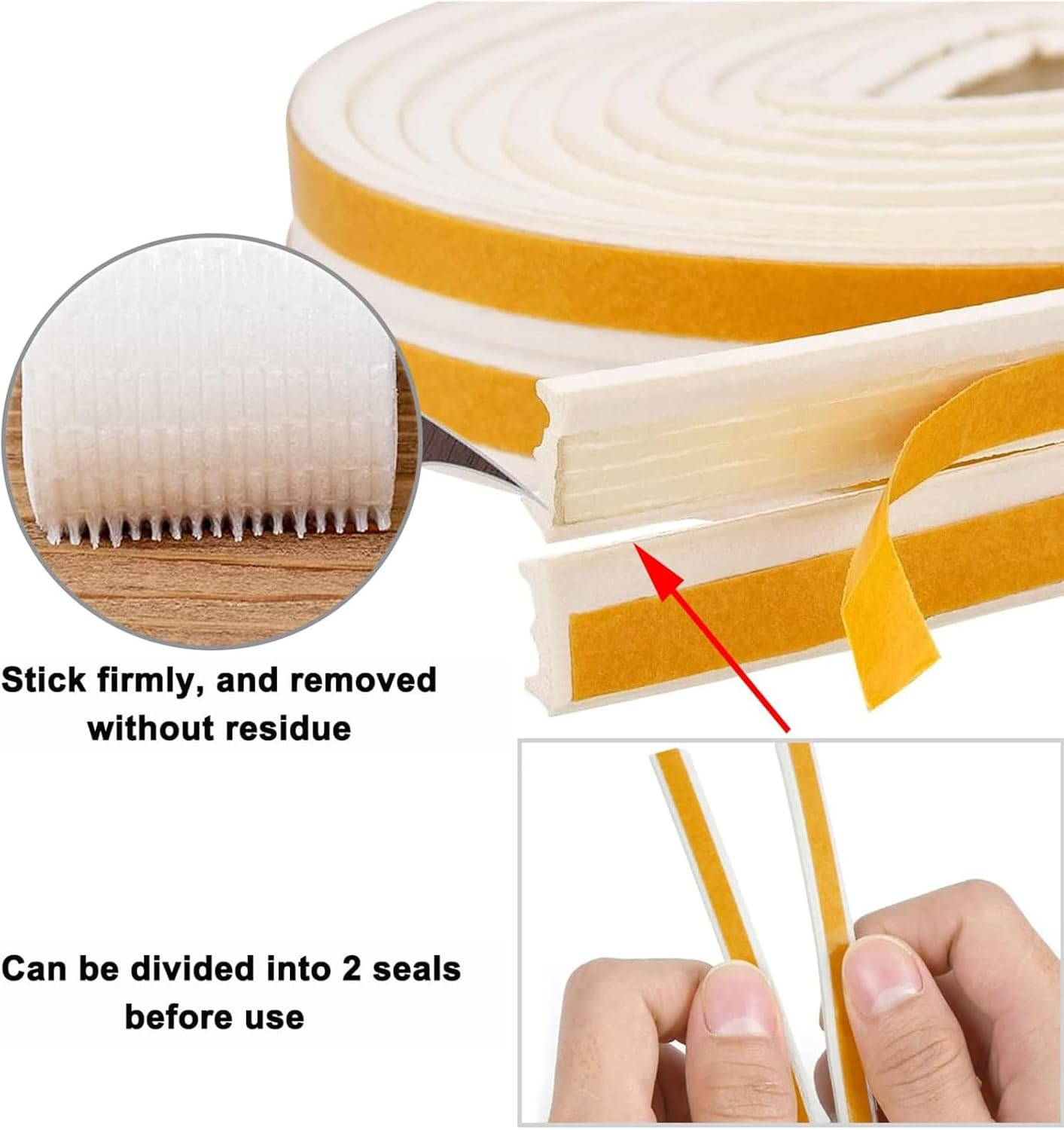 Weather Stripping Door Seal Strip, 20FT D-Type Self-Adhesive Foam Tape Soundproof & Weatherproof Insulation for Doors and Windows, Anti-Collision Rubber Seal Draft Stopper for Home (White) image number 4