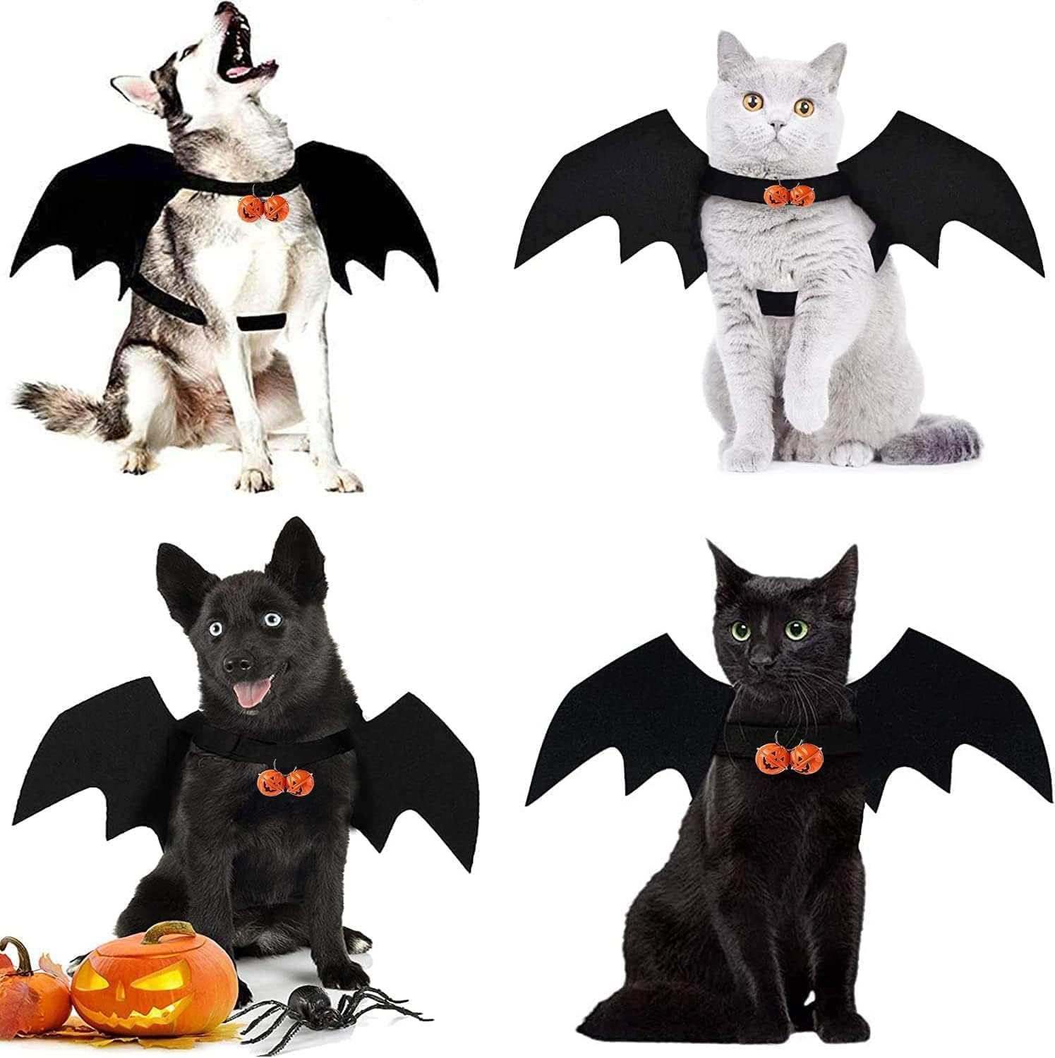Bat Wings Cat, Halloween Cat Bat Costume Wings with Pumpkin Bell, Pet Bat Costume Cute Halloween Costume for Pets Cosplay Costume for Medium Dog Cat for Parties, M image number 5