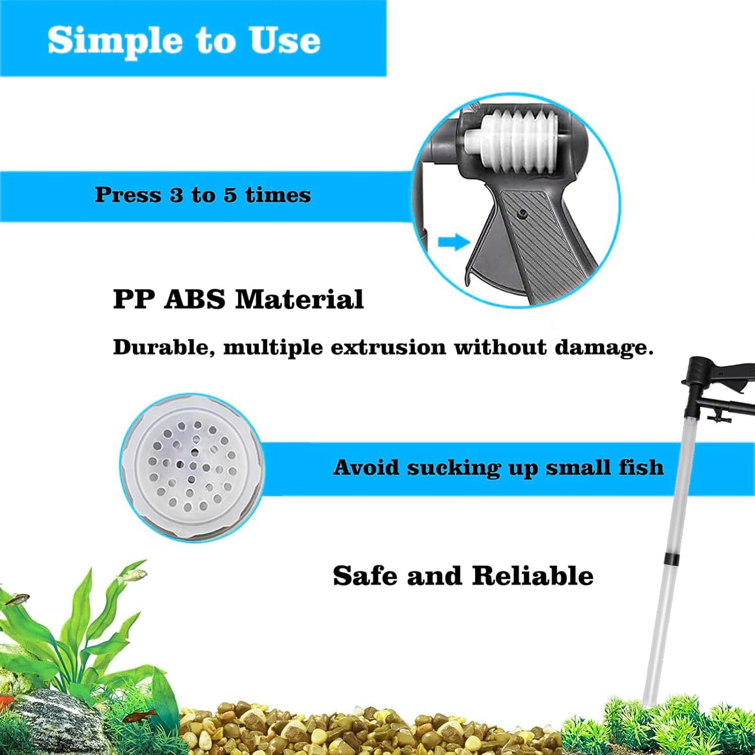 Mumoo Bear Fish Tank Gravel Cleaner,Newly Upgraded Fish Tank Water Changer with Air Pressure Button Long Nozzle Water Flow Controller for Fish Tank Cleaning Gravel and Sand image number 6