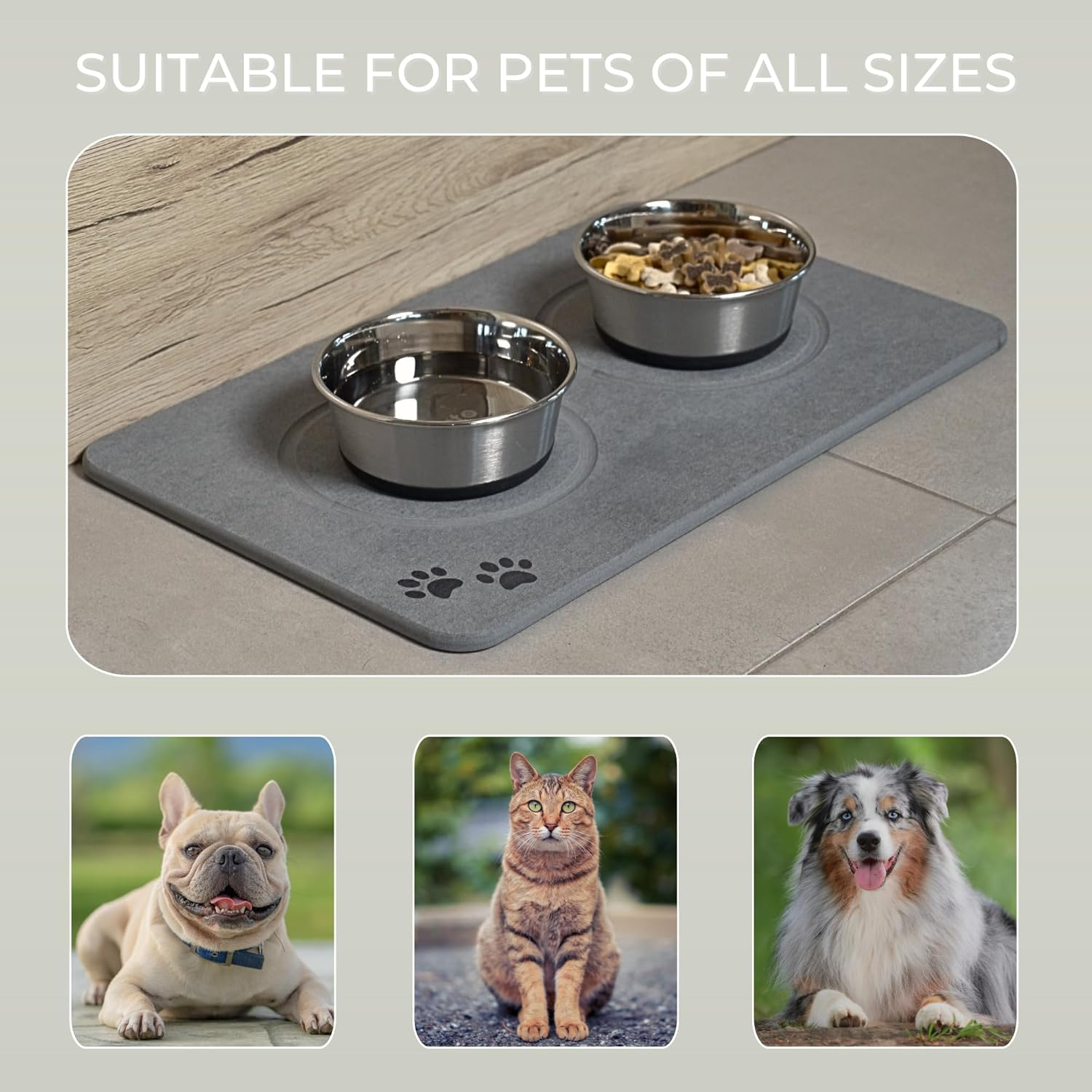 Natureva Home - Stone Pet Food Mat | Super Absorbent, Quick Drying | Diatomite Bowl Feeding Mats for Dog and Cat | Made of Natural Diatomaceous Earth | Absorbing Water Instantly | Colour Graphite image number 1