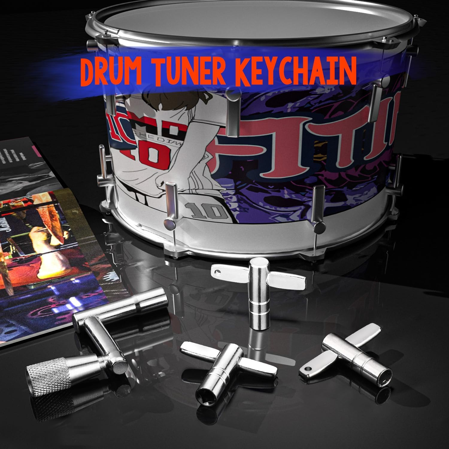 Drum Keys, 3-Pack Drum Tuning Key with Continuous Standard Motion Speed Key, Universal Drum Key Keychain Tuner Percussion Hardware Tool, Sturdy Drum Key Turner Fit for Drum Kit Drum Key Set image number 6