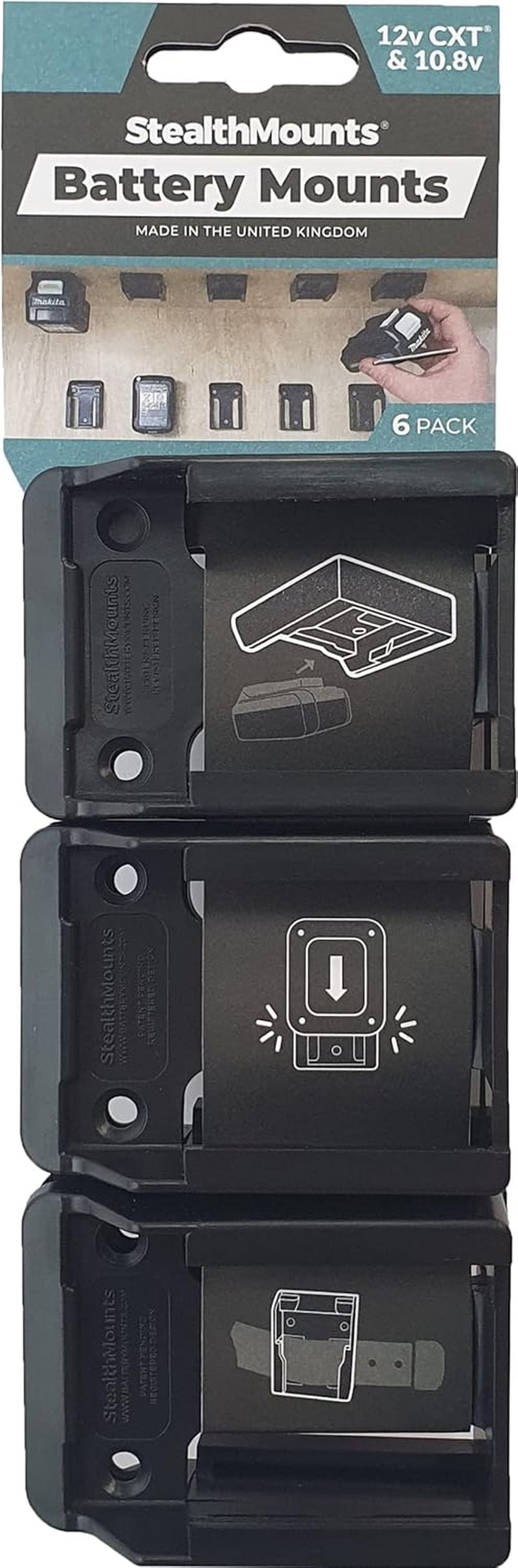 Stealthmounts Battery Holder Compatible with Makita 12V CXT (6 Pack) - Black | Stealthmounts Battery Mounts | Made in the UK image number 6