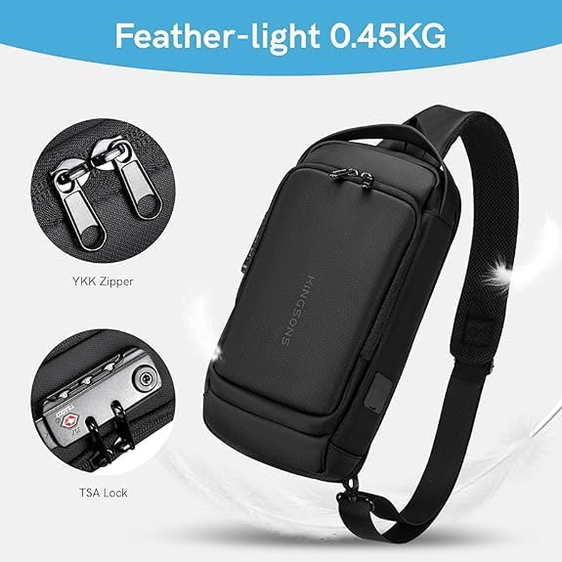 KINGSONS Sling Crossbody Bag Anti-Theft Chest Shoulder Backpack for Men Waterproof Minimalist Casual Daypack for Travel Gym - Ks3211 image number 5