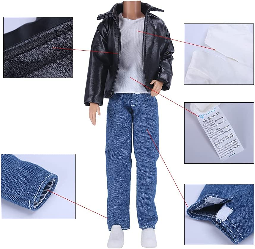 E-TING 20-Items Doll Clothes Random Style Fantastic Pack for 12 Inches Dolls Leather Jacket Clothing