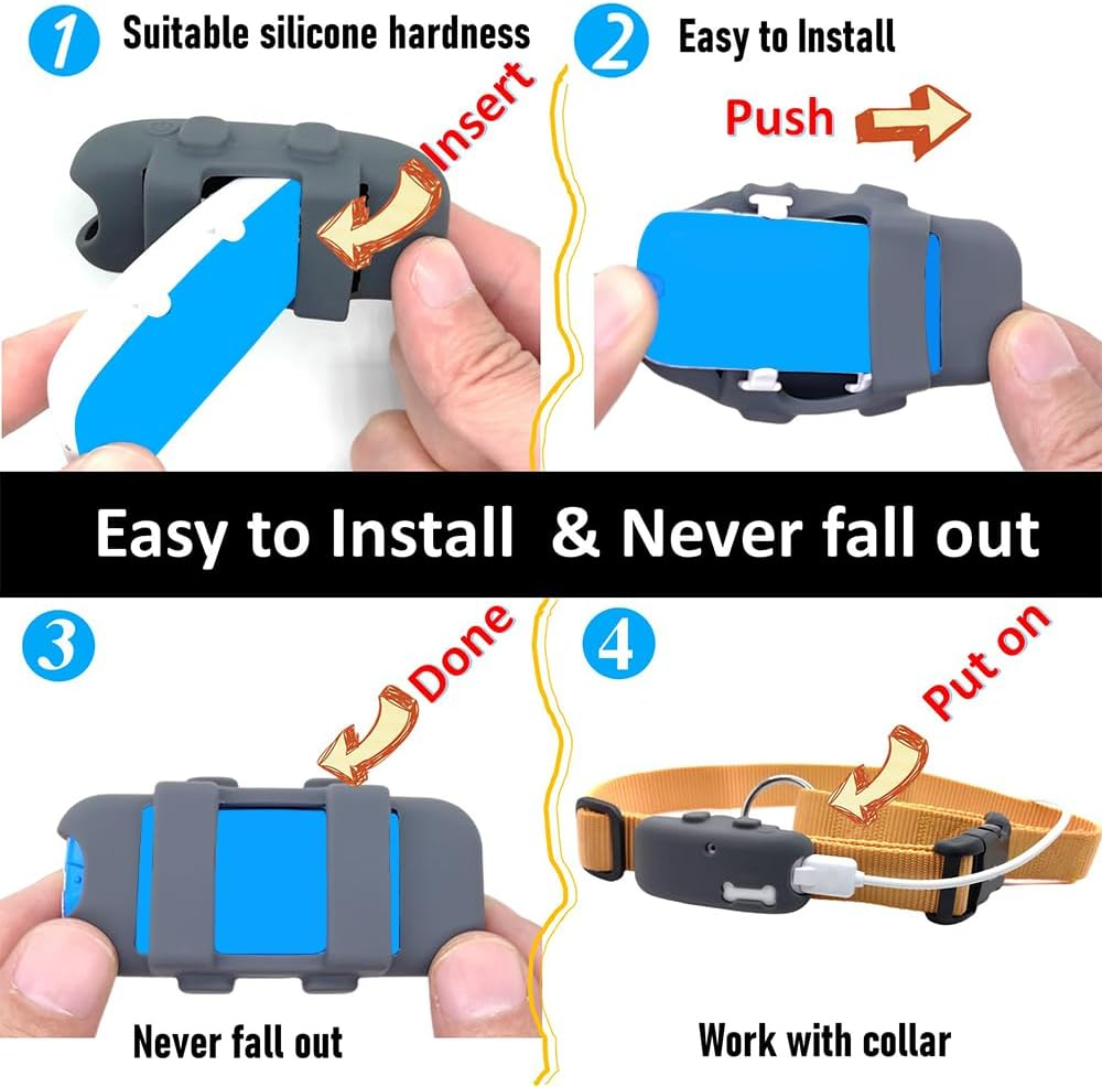 Counlisha 2 Packs Silicone Holder for Tractive GPS Pet Tracker,Waterproof Rubber Accessories Cover Item Finder Anti-Scratch,Secure Sturdy Lightweight Case with Strap for Dog Cat Collar (Black,Grey) image number 5
