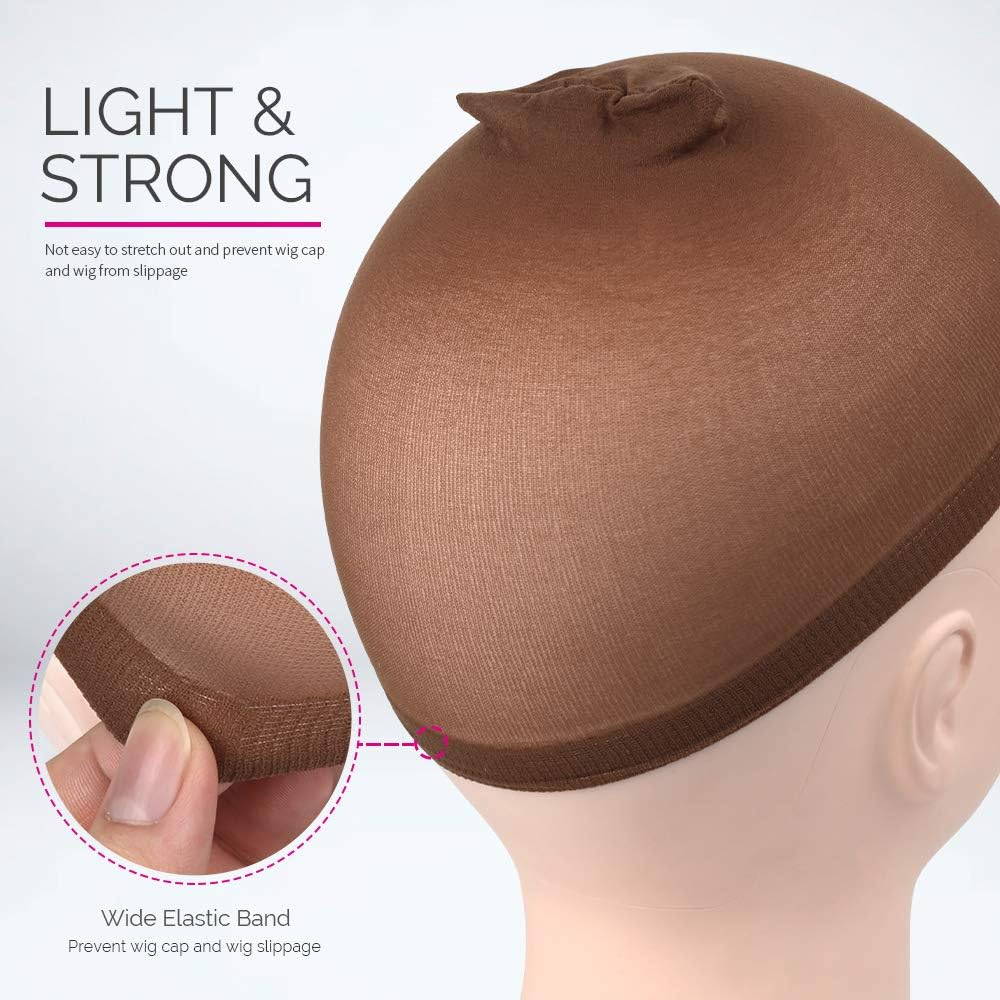 FANDAMEI 4 Pieces Dark Brown Stocking Wig Caps Stretchy Nylon Wig Caps for Women - Dark Brown image number 3