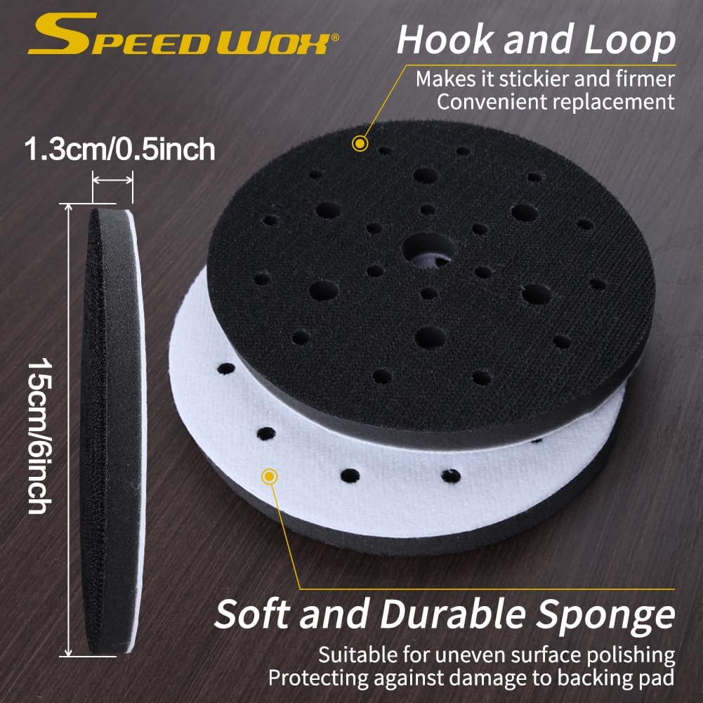 SPEEDWOX Soft Interface Pad 6 Inch 25 Holes Hook and Loop Sponge Cushion Buffer Backing Pad Sanding Stickfix Interface Pad Abrasive Net Sander Pad for Sander Automotive Woodworking Polishing image number 6