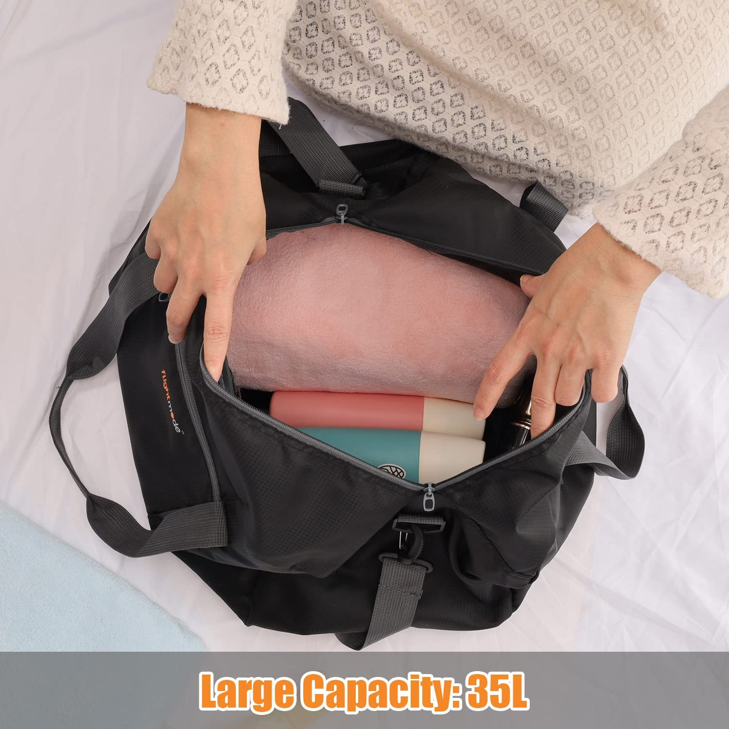 Flightmode Travel Duffle Bag, 35L Foldable Lightweight Duffel Travel Bag Overnight Bag Gym Bag with Inner Pocket for Men Women Travel Sports Duffels (1 Pack) - 2 Pack image number 3