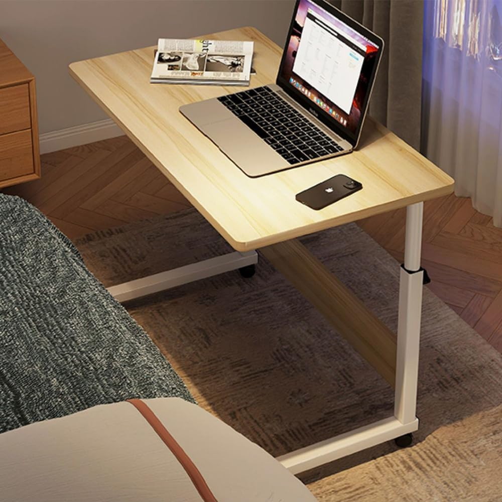 TOMVAES Laptop Table, Small Stand Desk Desktop Computer Standing Study Desks Bed Side Tables Home Office Travel Studio Furniture Standing Laptop Rolling Desk (Wood-Colored) - Wood-Colored image number 4