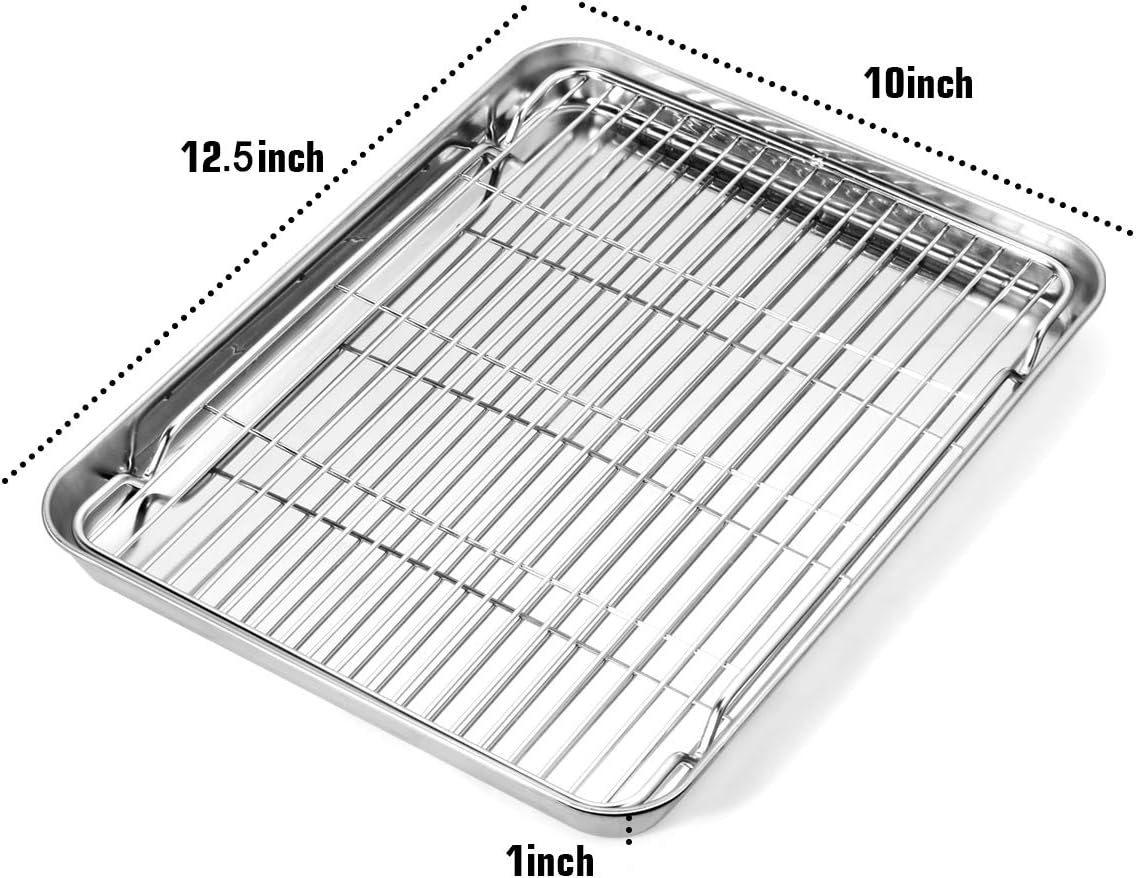 Baking Sheet and Cooling Rack Set, Stainless Steel Commercial Grade Cookie Sheet and Rack Set, 12.5 X 10 X 1 Inch, Healthy & Nontoxic & Rustproof & Easy Clean & Dishwasher Safe image number 2