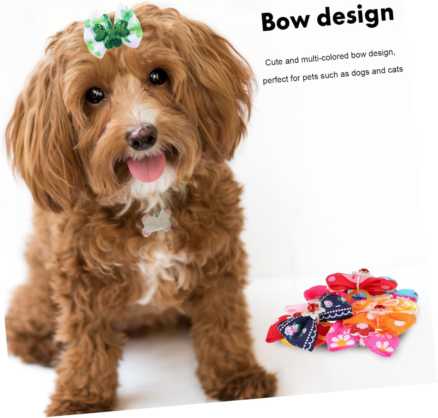 Kisangel 50Pcs Multicolor Dog Bows with Rubber Bands for Dogs and Cats Comfortable Elastic Hair Accessories for Pet Grooming and Decoration image number 3