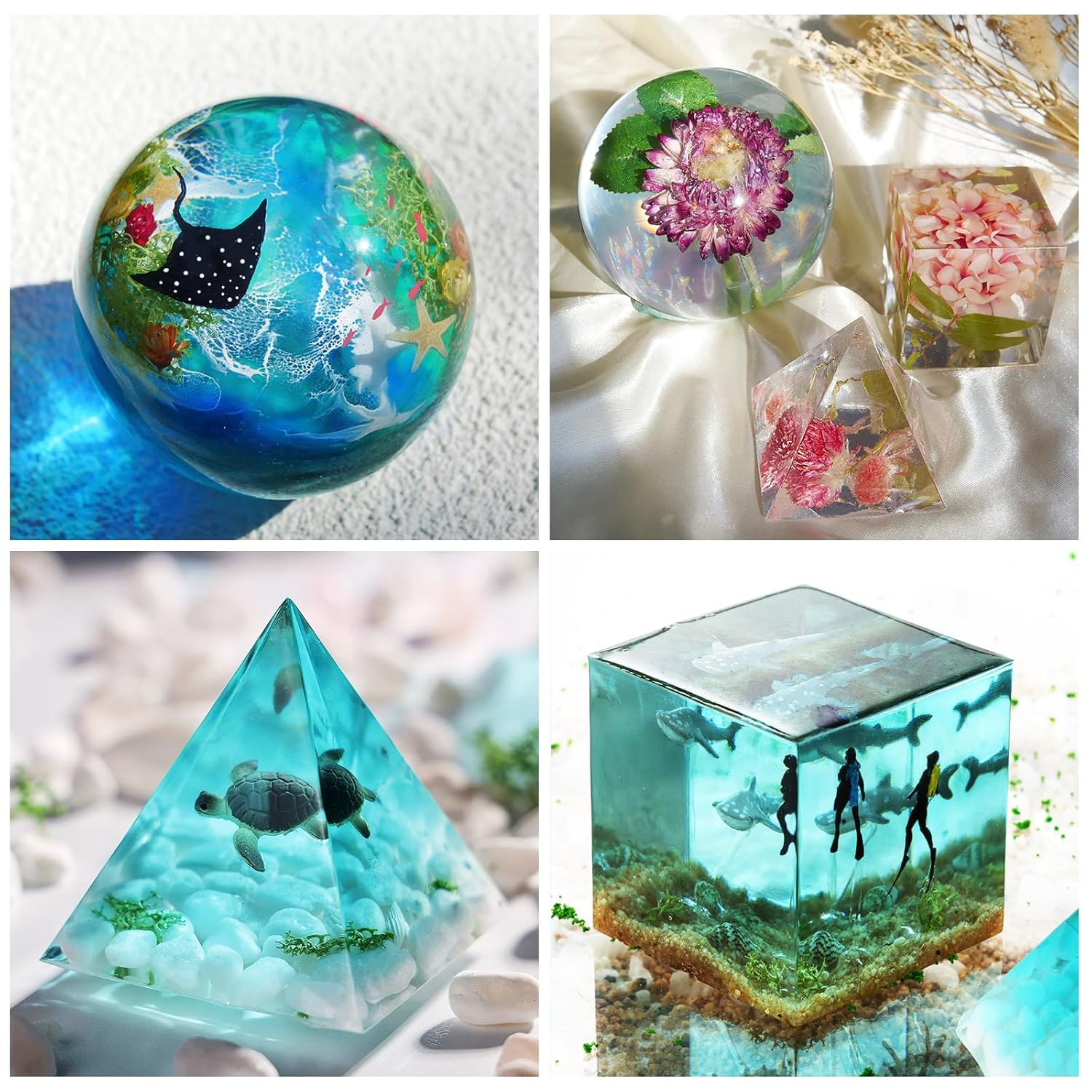 LET'S RESIN Epoxy Resin Kits for Beginners with Moulds, 500Ml Epoxy Resin Crystal Clear Kit with Sphere, Cube, Pyramid, Square, round Resin Moulds image number 2