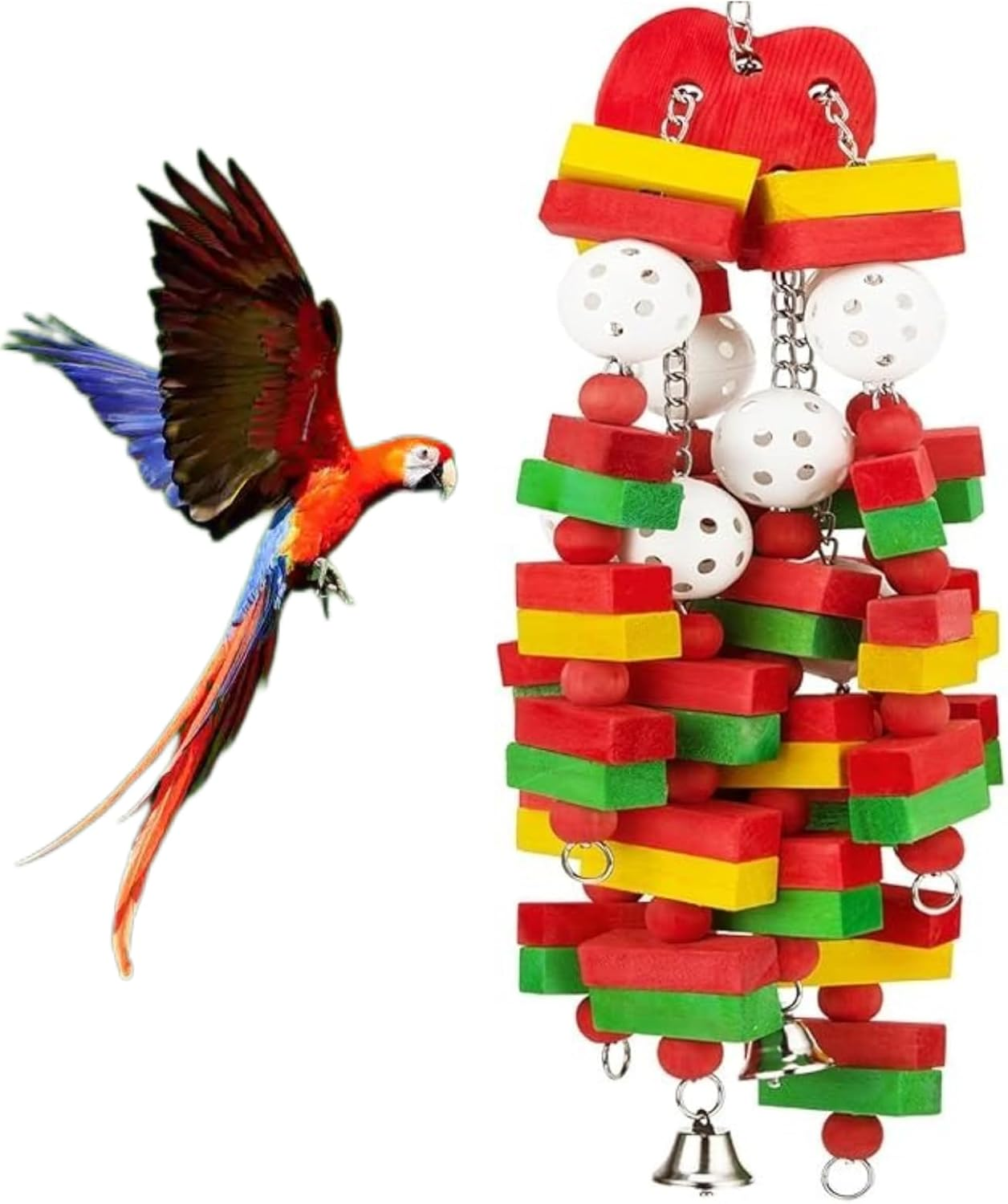 Wabmipe Large Bird Macaw Toys, 56 Cm Natural Wood Blocks, Colourful Parrot Chewing Toy with Bell for Macaws and Cockatoos image number 5