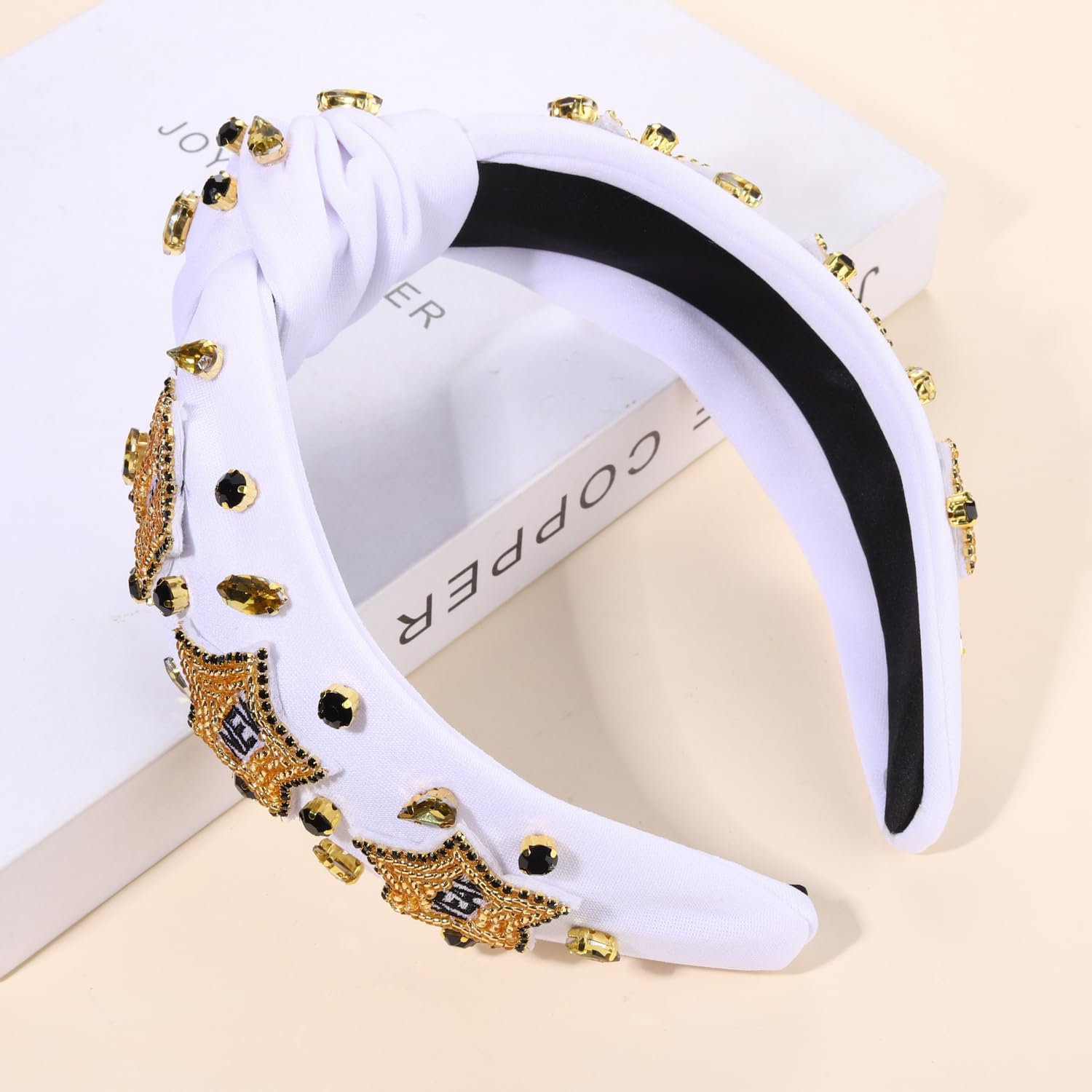 New Year'S Eve Headbands for Women Beaded Happy New Year Headbands Jeweled NYE Star Headbands Gold Rhinestone Crystal Knotted Headband New Years Eve Accessories Party Favors Gifts (HAPPY NEW YEAR) image number 6