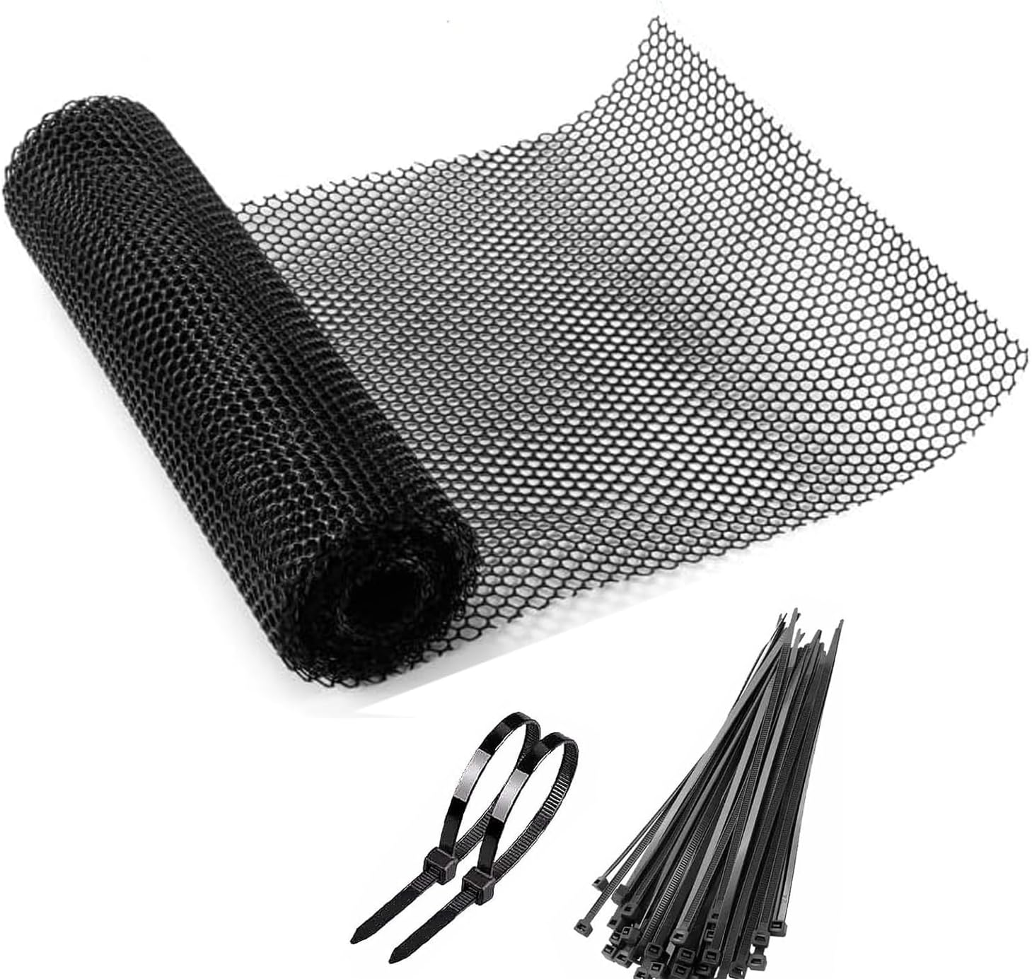 Yharnamite 40 X 300Cm Plastic Wire Mesh Fence Roll with 50 Pcs Fixed Straps, Durable Chicken Wire Mesh for Poultry, Dog, Rabbit, Heavy Duty Plastic Fencing Netting for Garden, Yard Protection (Black)
