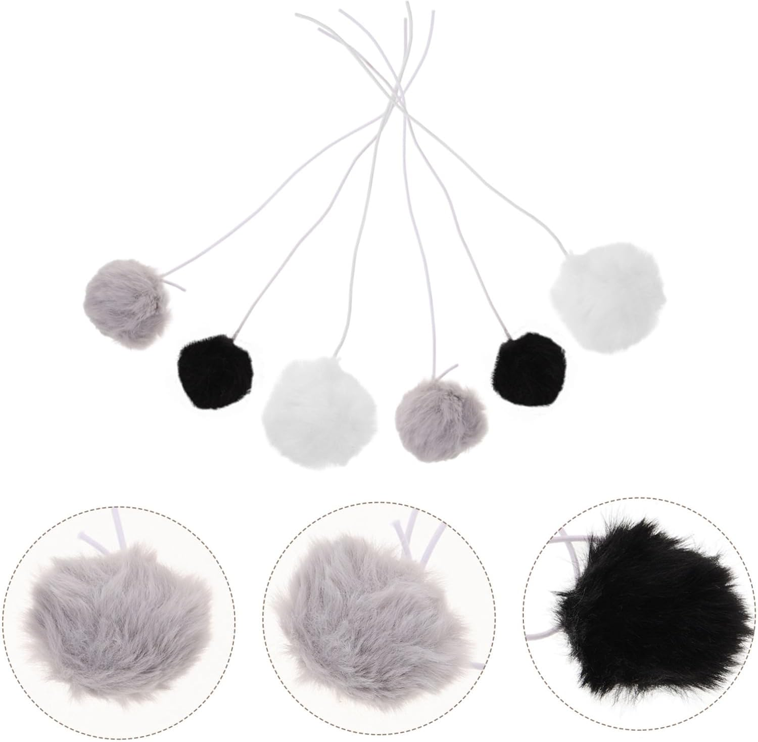 INOOMP 6Pcs Interactive Cat Toy Balls Plush Pom Pom with Elastic Rope for Indoor Cats Kitten Training and Scratching Pet Supply image number 1