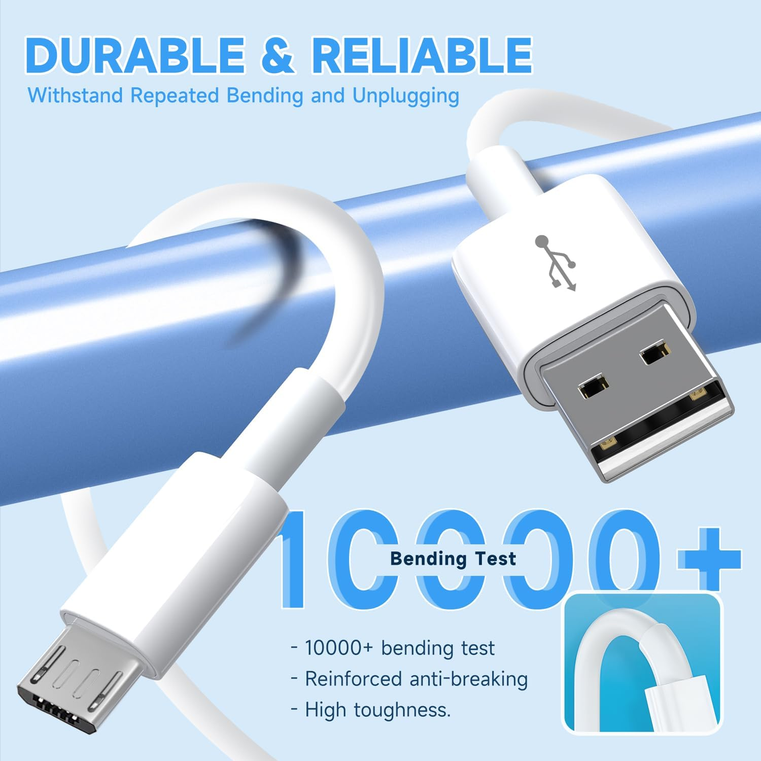 10Ft 3M Power Extension Cable for Wyze Cam, YI Camera, Nest Cam, Blink, Netvue, Kasa Cam, Cloud Camera, Furbo Dog, Arlo Q, USB to Micro USB Extension Charging and Data Sync Cord image number 4