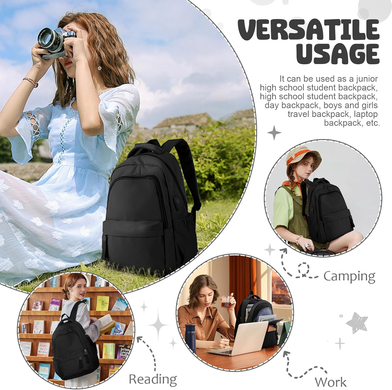 School Backpack Womens,Causal Travel School Bags 14 Inch Laptop Backpack for Teenage Girls Lightweight Rucksack Water Resistant Bookbag College Boys Women Men Daypack - A04-Purple image number 4