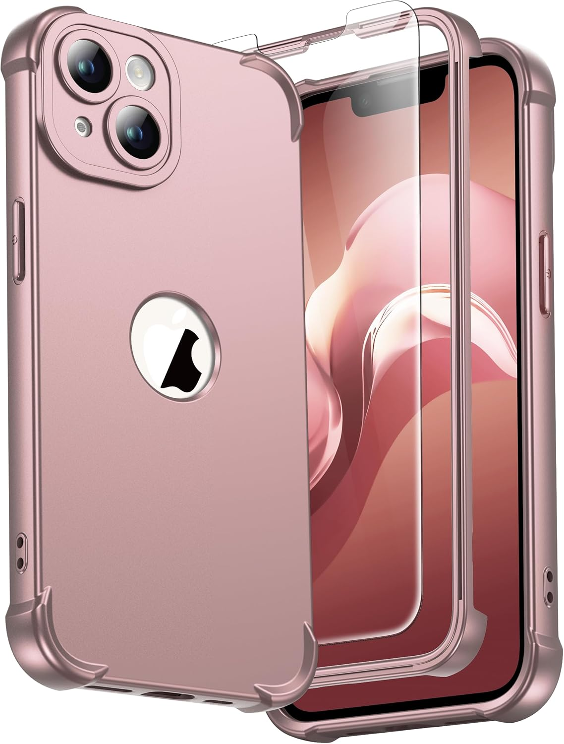 ORETECH Designed for Iphone 14 Case with [2 X Tempered Glass Screen Protector] [Shockproof Protective] Soft TPU Silicone Phone Case for Iphone 14 Case-6.1''Rosegold - Black image number 7