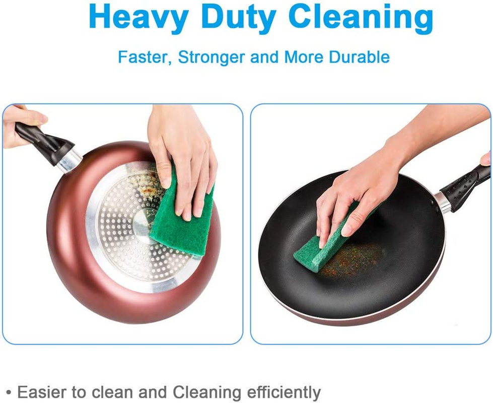 8PCS Scouring Pad - Premium Heavy Duty Scrub Pads with Antigrease Technology, Reusable Household Green Dish Scrubber, Multipurpose Scour Pad - for Kitchen Scrubber & Metal Grills, 3.9 X 5.9 X 0.36IN image number 3