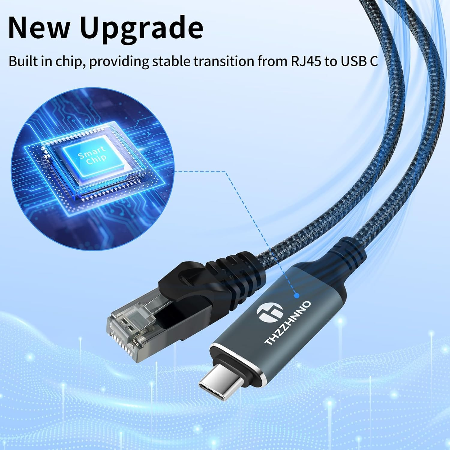 Thzzhnno USB C to Ethernet Cable 10FT, Type C to RJ45 Gigabit LAN Network 1Gbps Adapter Cord,Directly Connected,Thunderbolt 3/4 Compatible for Macbook Pro/Air, Ipad Pro, Iphone 15 Series,Galaxy S24 image number 2
