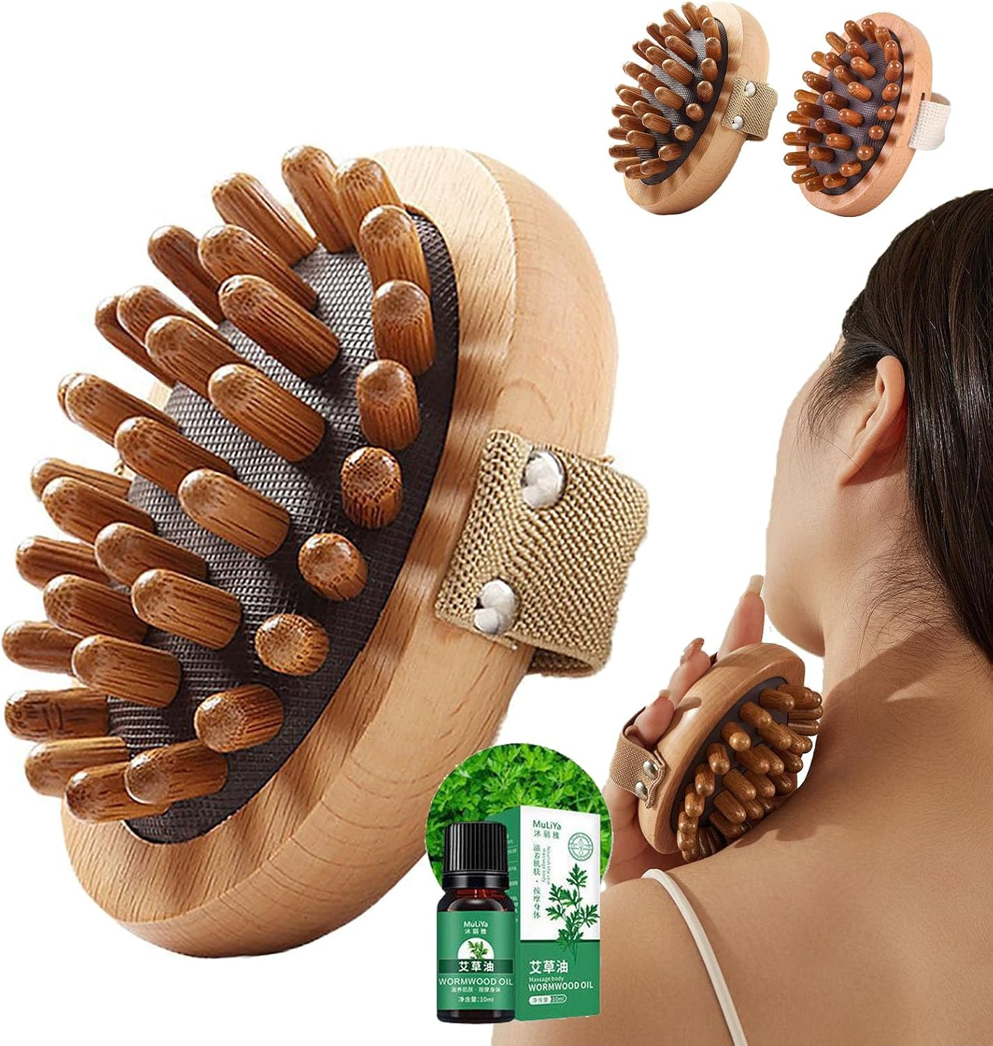 Meridian Brush, Meridian Pressure Brush, Body Detox Meridian Pressure Brush, Handheld Meridian Pressure Brush Set, Natural Wooden Massage Brush Massager (B)