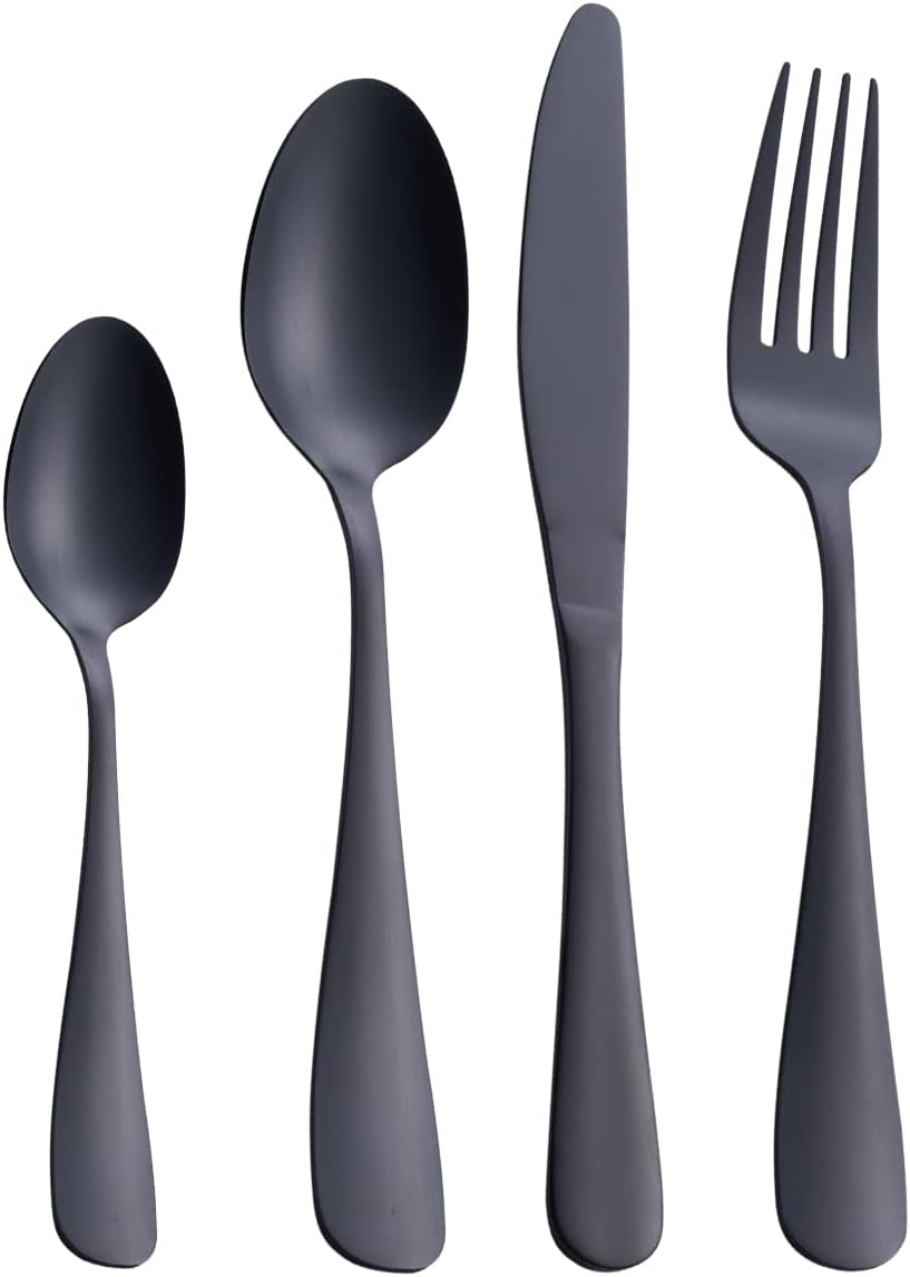 Matte Black Silverware Set, Gogeili 24-Piece Stainless Steel Satin Finish Flatware Cutlery Set, Service for 6, Dishwasher Safe image number 4