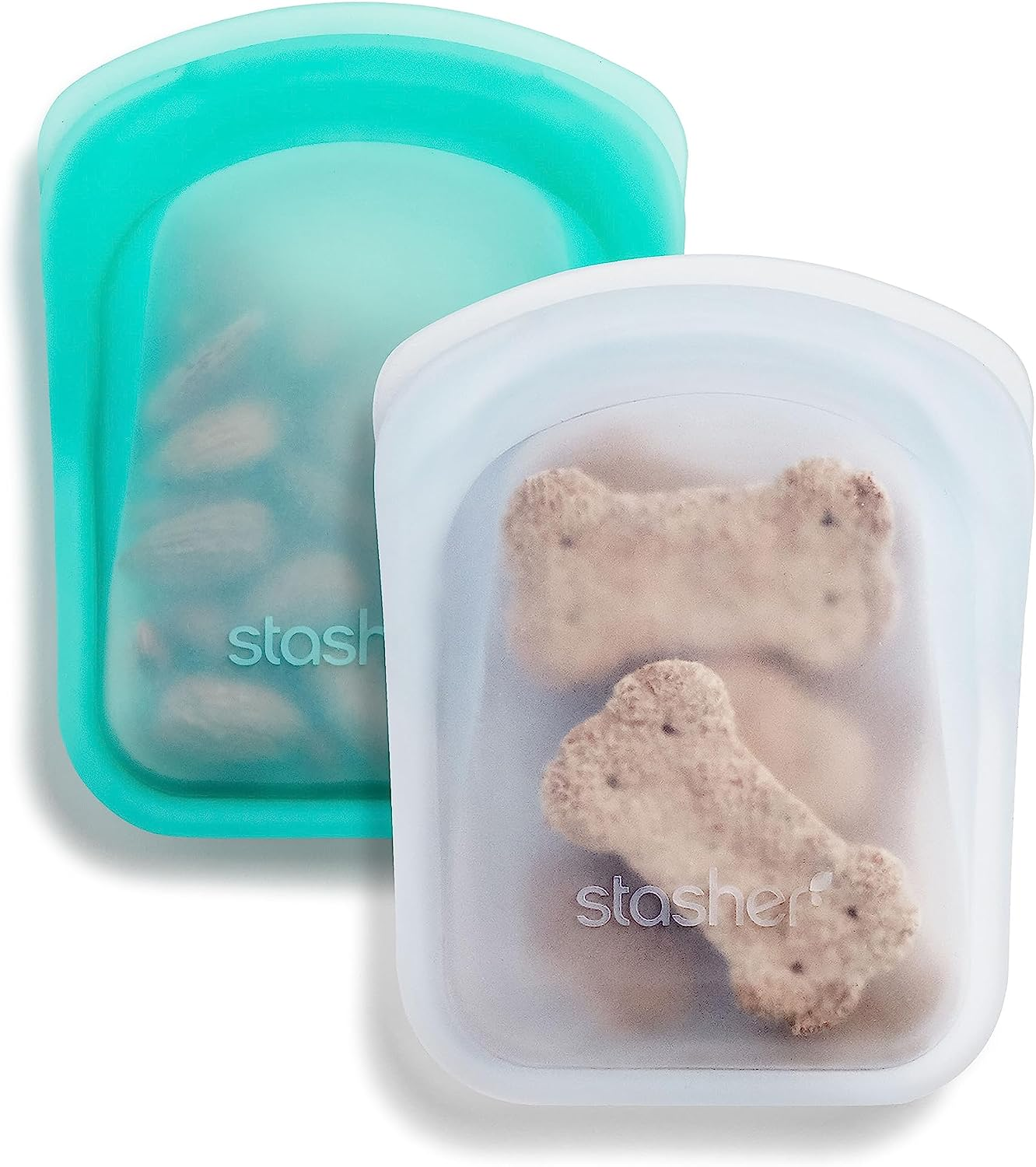 STASHER Reusable Silicone Pocket Set Snack Bag 22Ml | 100% Plastic-Free | Airtight Seal | Microwave, Dishwasher, Fridge, Freezer & Oven Safe | Pure Platinum Silicone | Non-Toxic - Clear & Aqua
