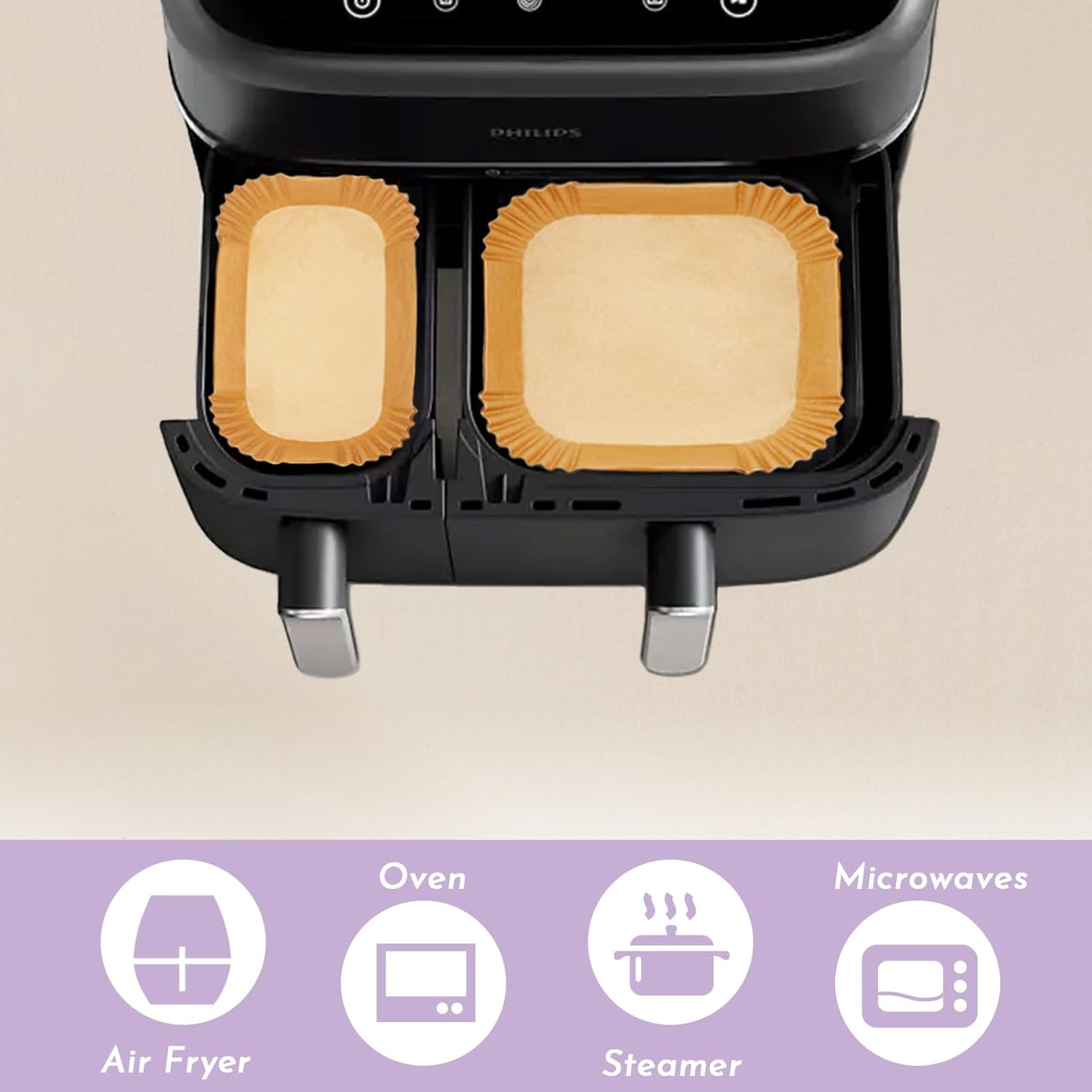 Air Fryer Liners, 60+60 Pcs Disposable Parchment Paper Liners for Philips Air Fryer 3000 Series Dual Basket image number 4