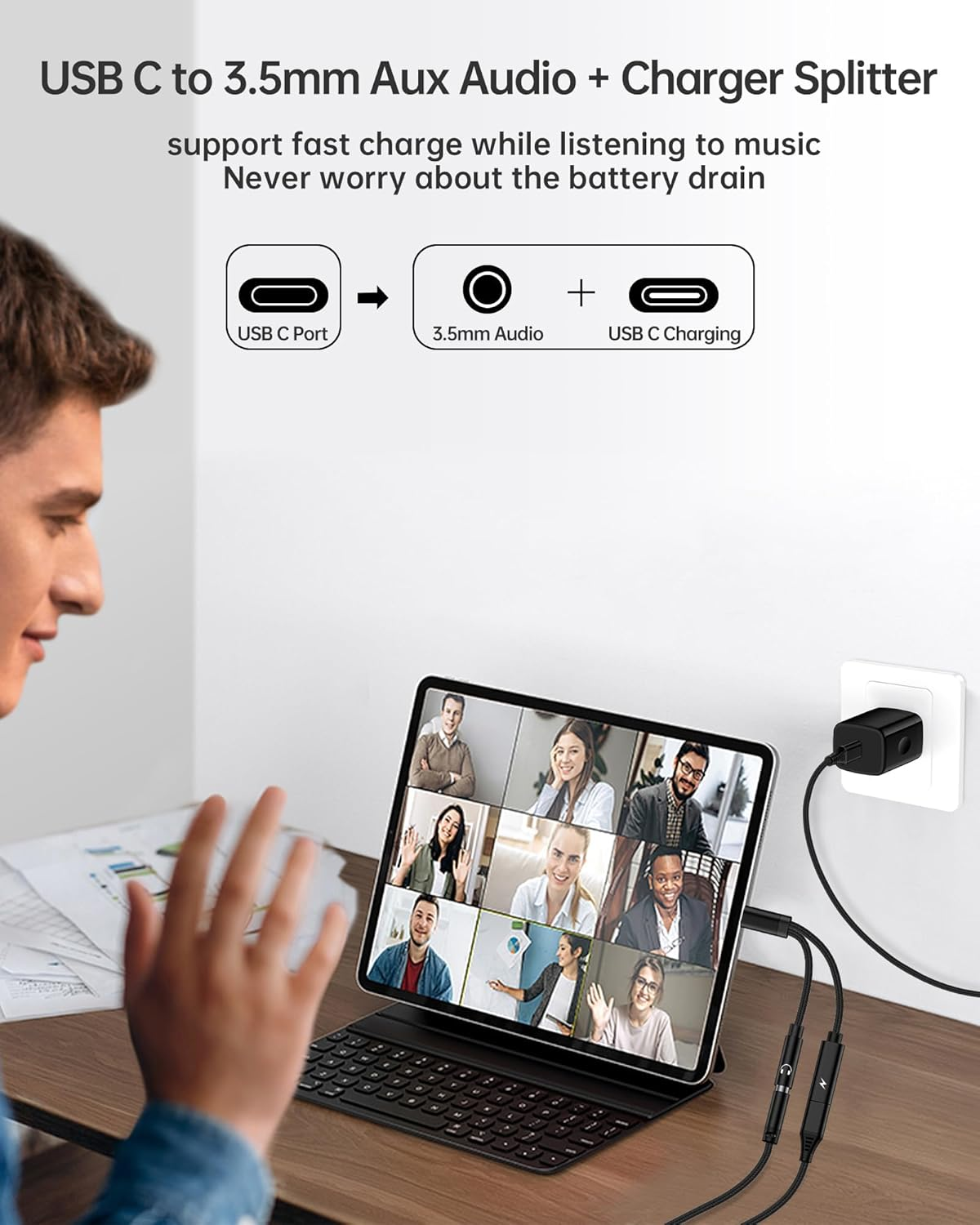 2Pack 2 in 1 USB C to 3.5Mm Aux Adapter, Android Dongle C to C Fast Charging for Samsung Galaxy, Apple Iphone 15 Headphone Jack Adapter, 60W PD Aux Audio Cord Adoptor, Aux Male to Female Converter image number 2