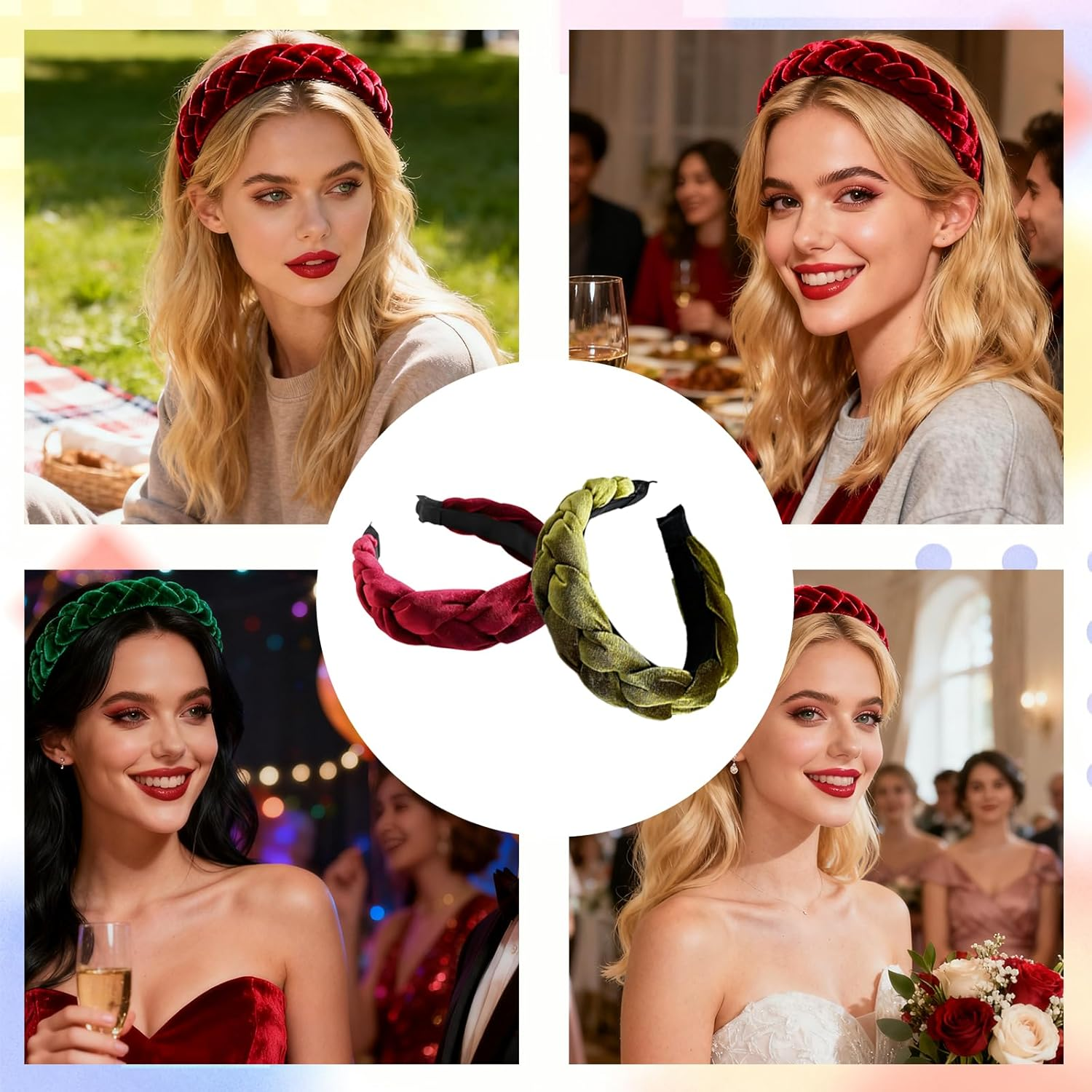 FISH DRAGATE 2 Pieces Women'S Headband, Braided Headbands, Dirndl, Velvet Hair Band, Braided, Vintage Headband, Fashion Accessories, Party, Wedding Bridal Hair Jewellery