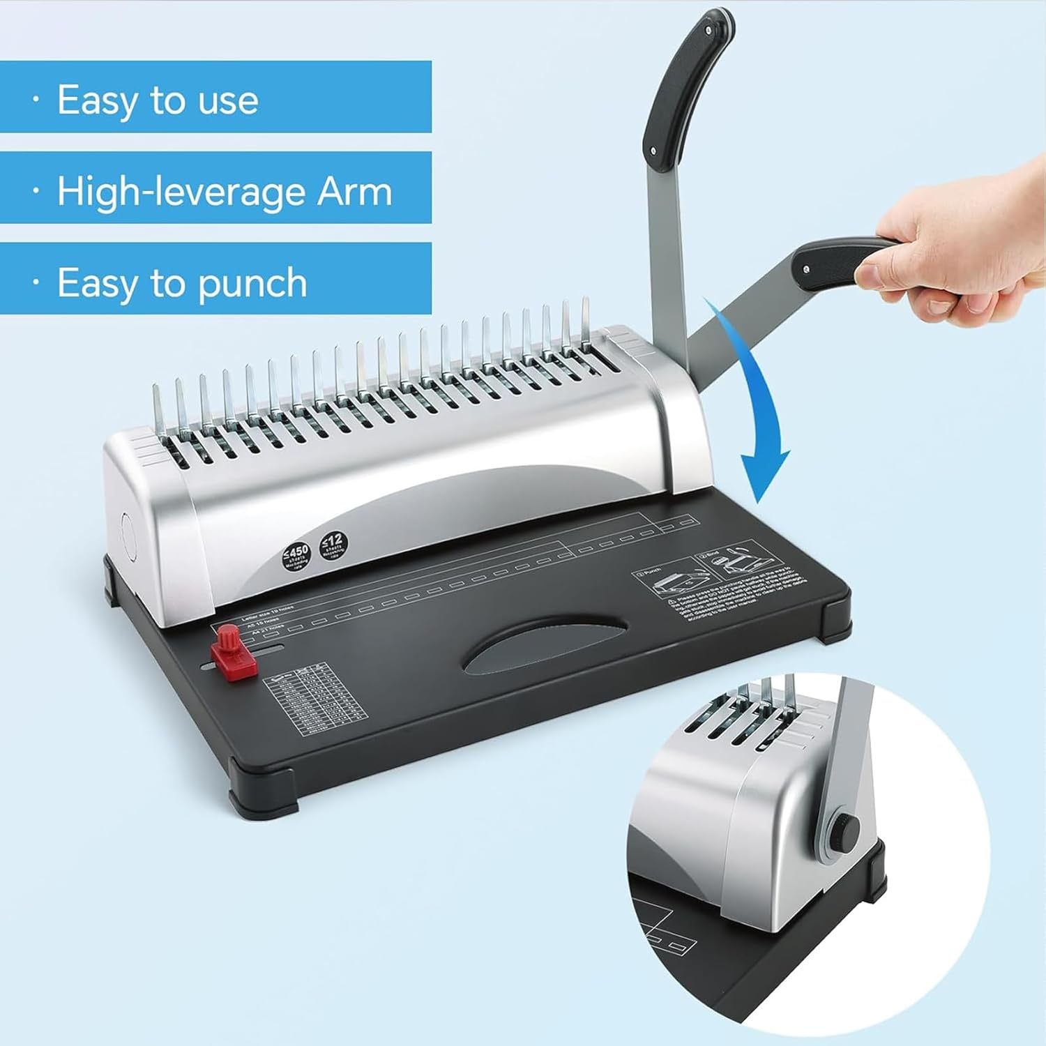 21Holes Binding Machine, Comb Binding Machines with 100PCS Comb Bindings Spines, 450 Sheets Book Binder for Letter Size, A4, A5 Paper image number 4