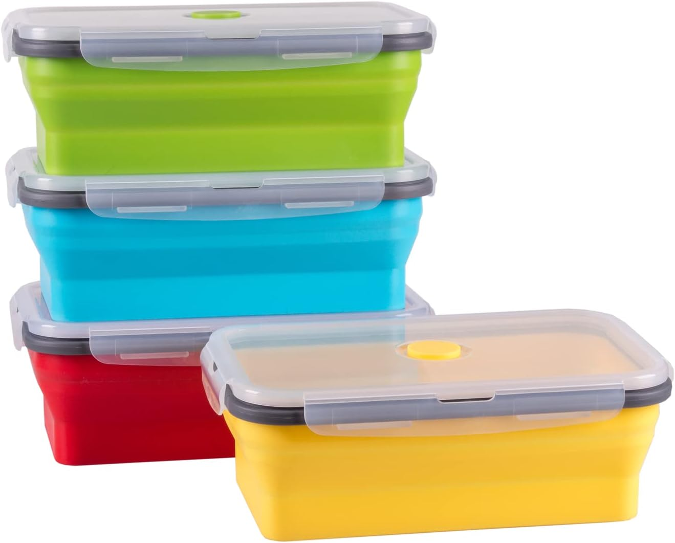 Collapsible Food Storage Containers with Airtight Lid, 40.5 Oz, Large Kitchen Stacking Silicone Collapsible Meal Prep Container Set for Leftover, Microwave Freezer Dishwasher Safe, 4 Colors, Set of 4 image number 2